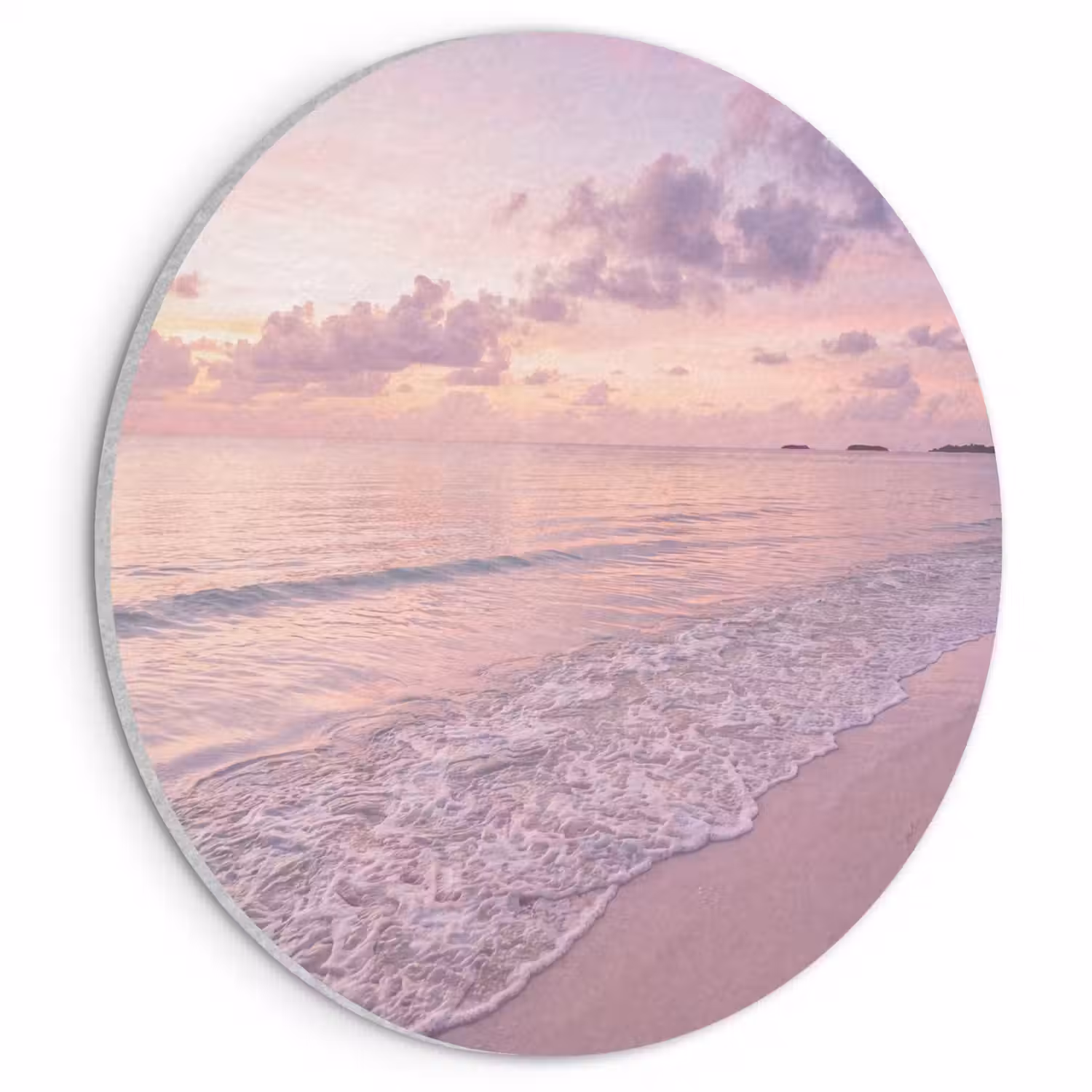 Strand - Zonsondergang - Natuur - Minimalistisch - Roze Akoestische PET Vilt - Rond klein -3d