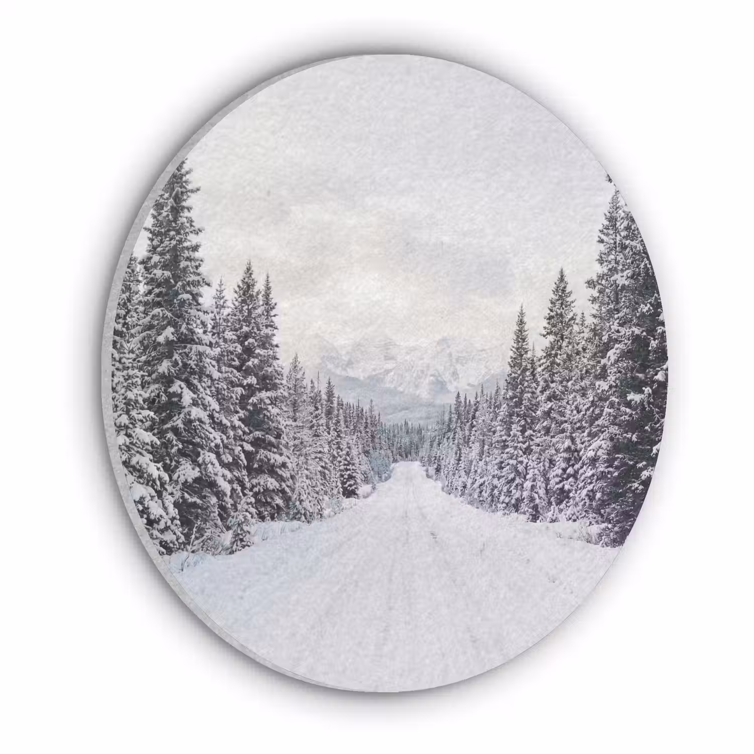 Weg - Sneeuw - Naaldbos - Winter - Avontuurlijk Akoestische PET Vilt - Rond klein -3d