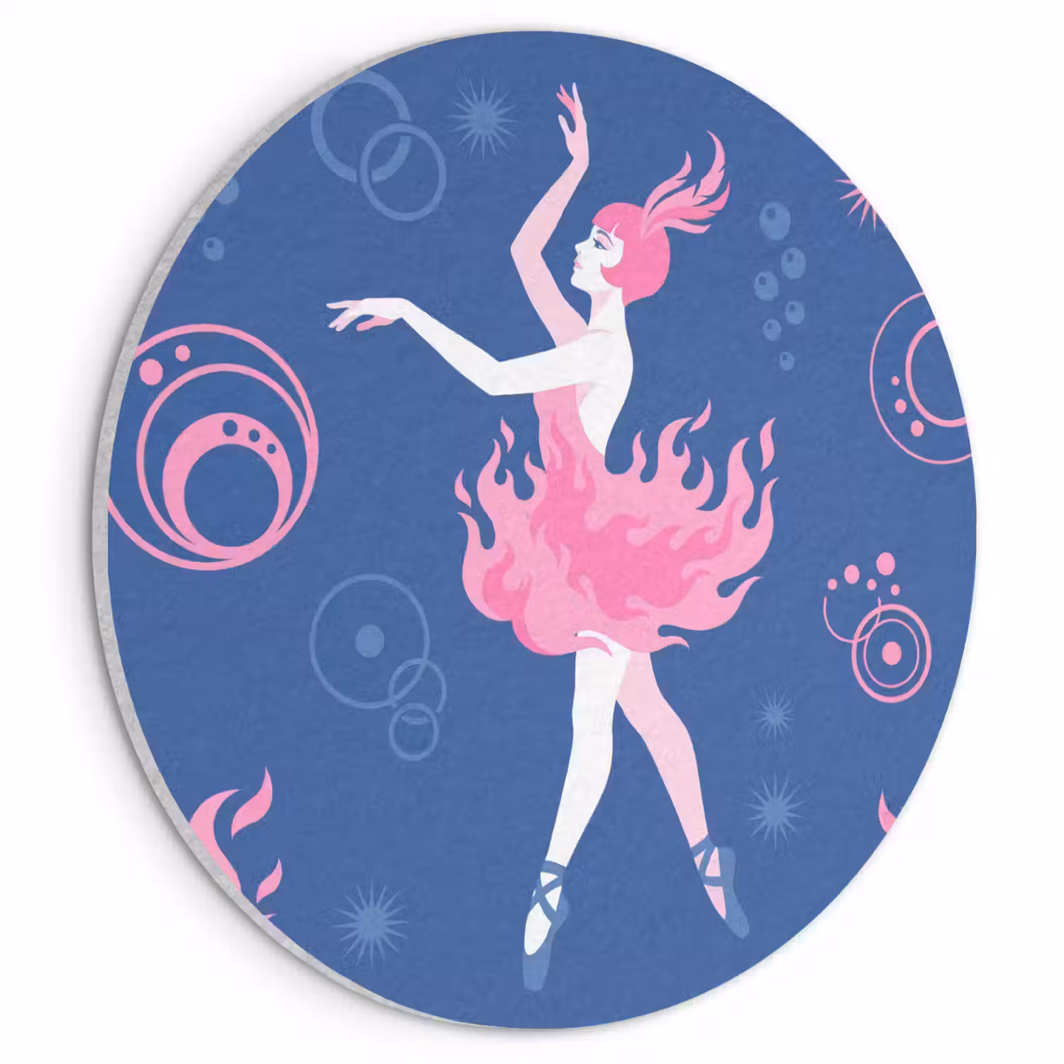 Danseres - Vlammenrok - Abstract - Roze - Blauw Akoestische PET Vilt - Rond klein -3d