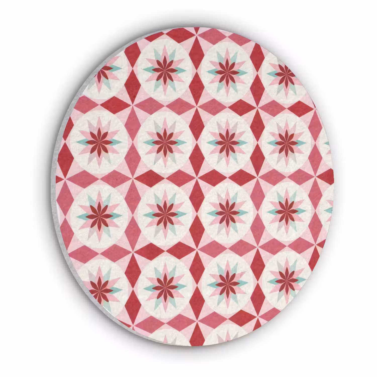 Tegelpatroon - Sterren - Retro - Roze - Mintgroen Akoestische PET Vilt - Rond klein 838 -3d