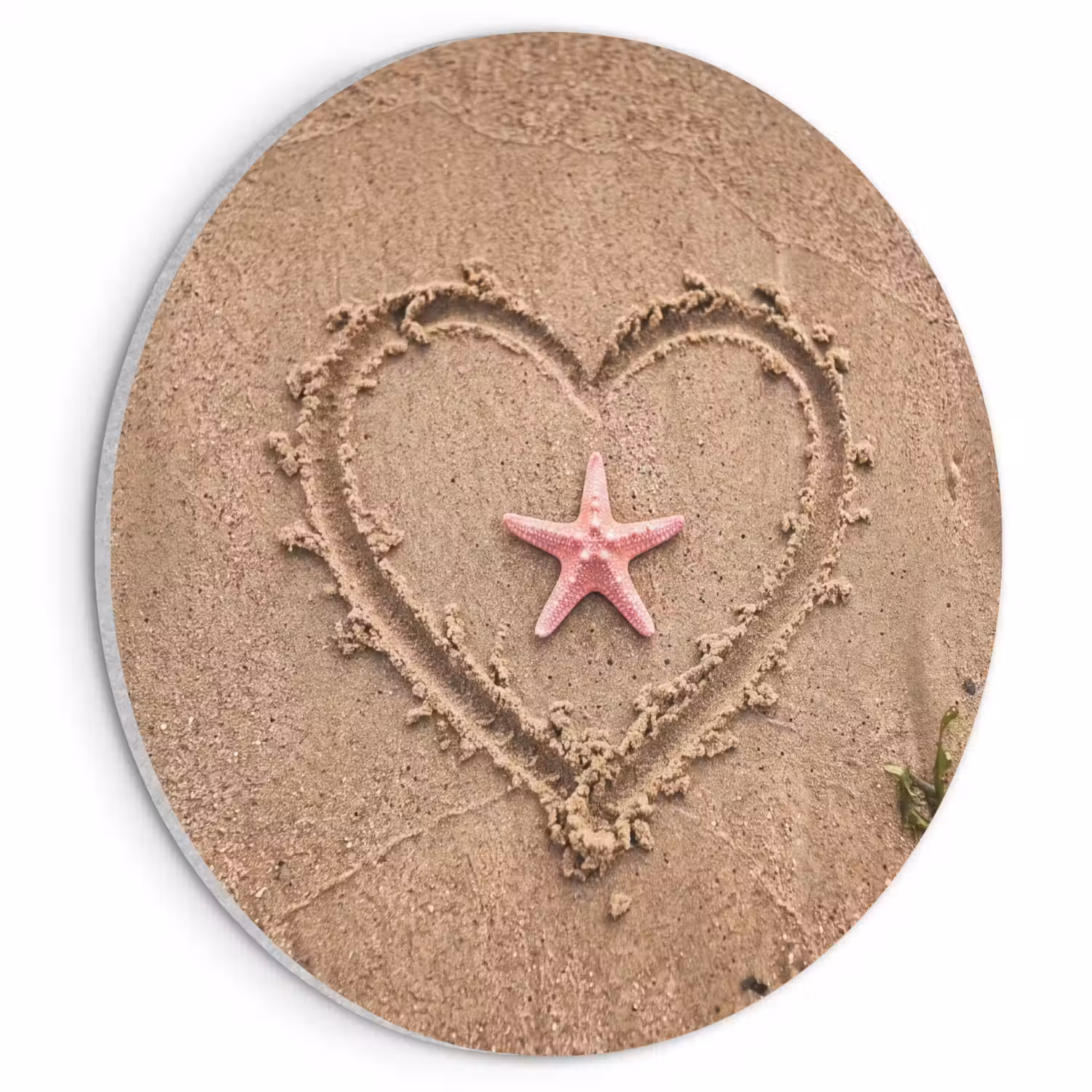 Dieren - Hart - Strand - Zand - Roze Akoestische PET Vilt - Rond klein -3d