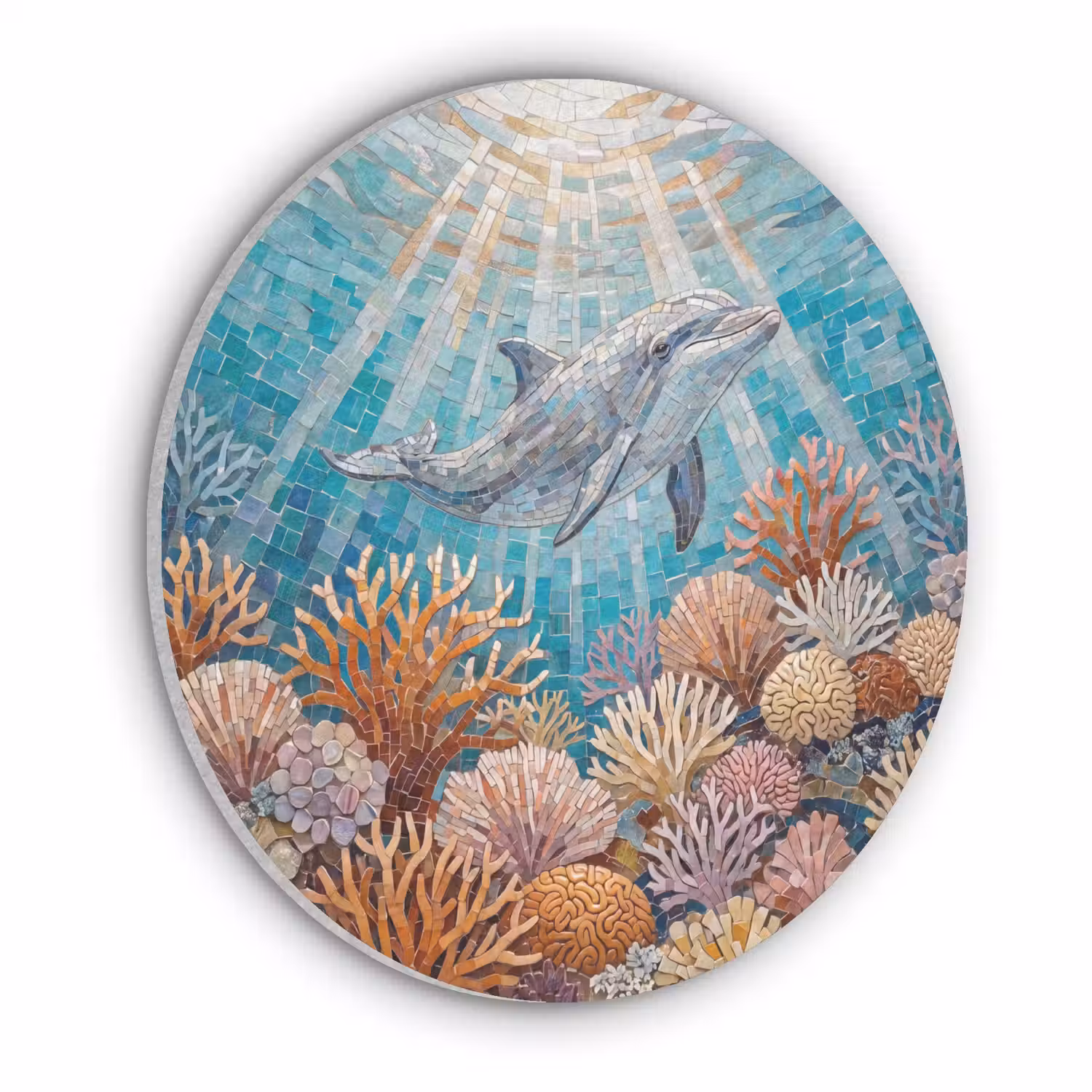 Dieren - Mozaïek - Oceaan - Koraal - Blauw Akoestische PET Vilt - Rond klein -3d