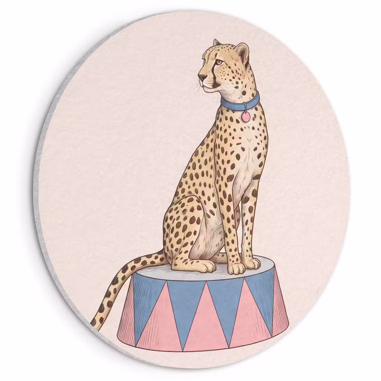 Dieren - Circus - Illustratie - Vintage - Roze Akoestische PET Vilt - Rond klein -3d