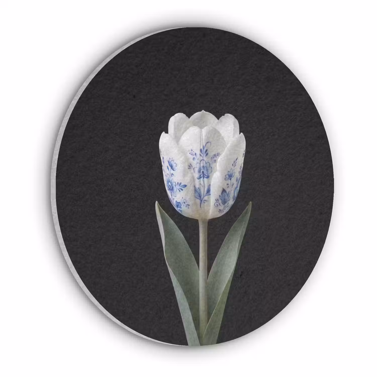 Tulp - Patroon - Blauw Akoestische PET Vilt - Rond klein -3d