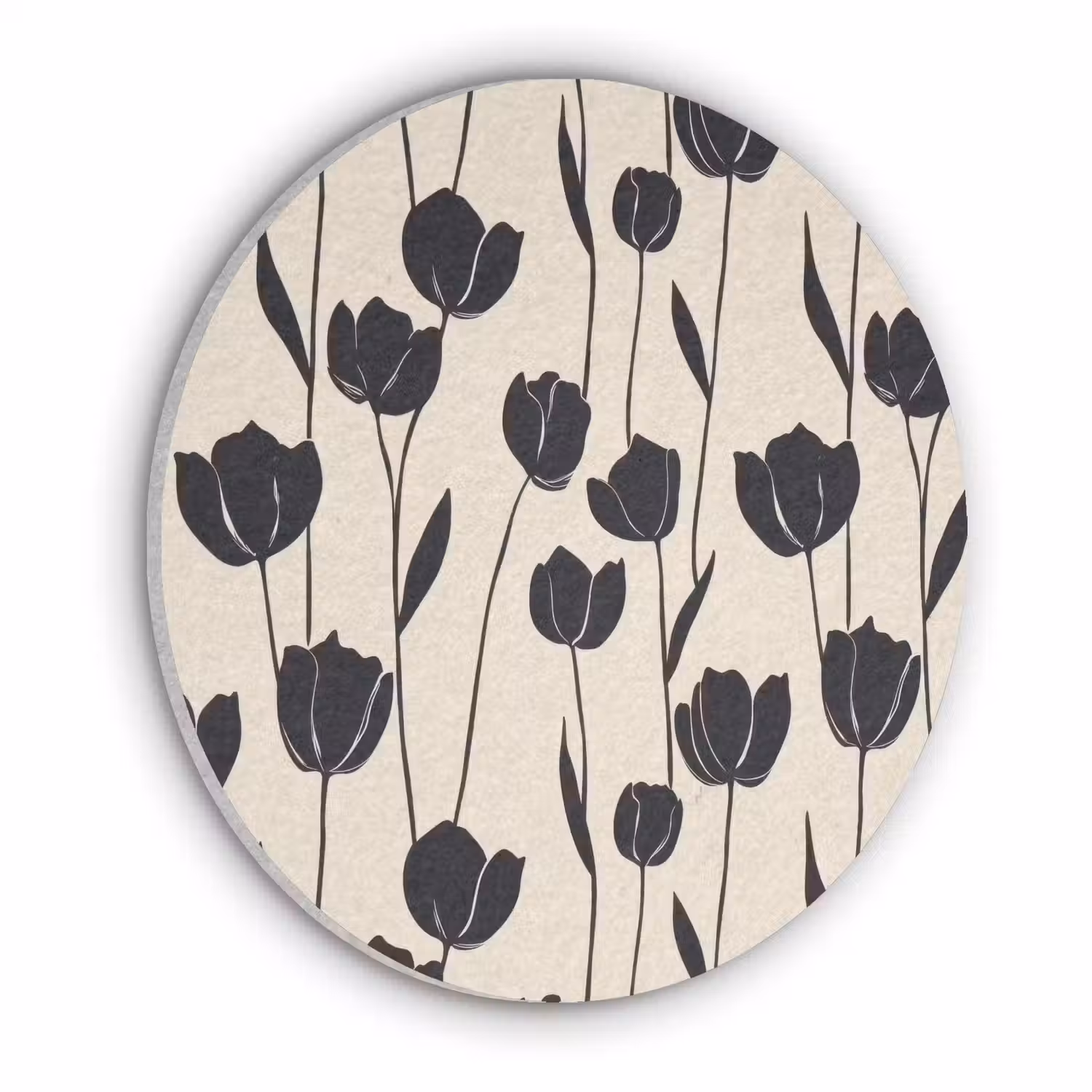 Tulpen - Patroon - Zwart Akoestische PET Vilt - Rond klein 838 -3d