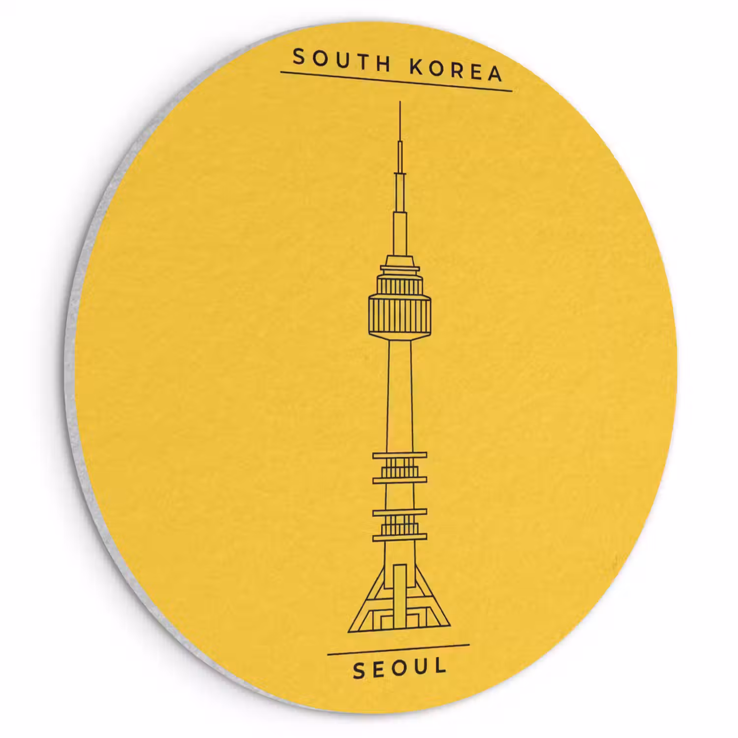 Toren - Seoul - Architectuur - Minimalistisch - Geel Akoestische PET Vilt - Rond klein -3d