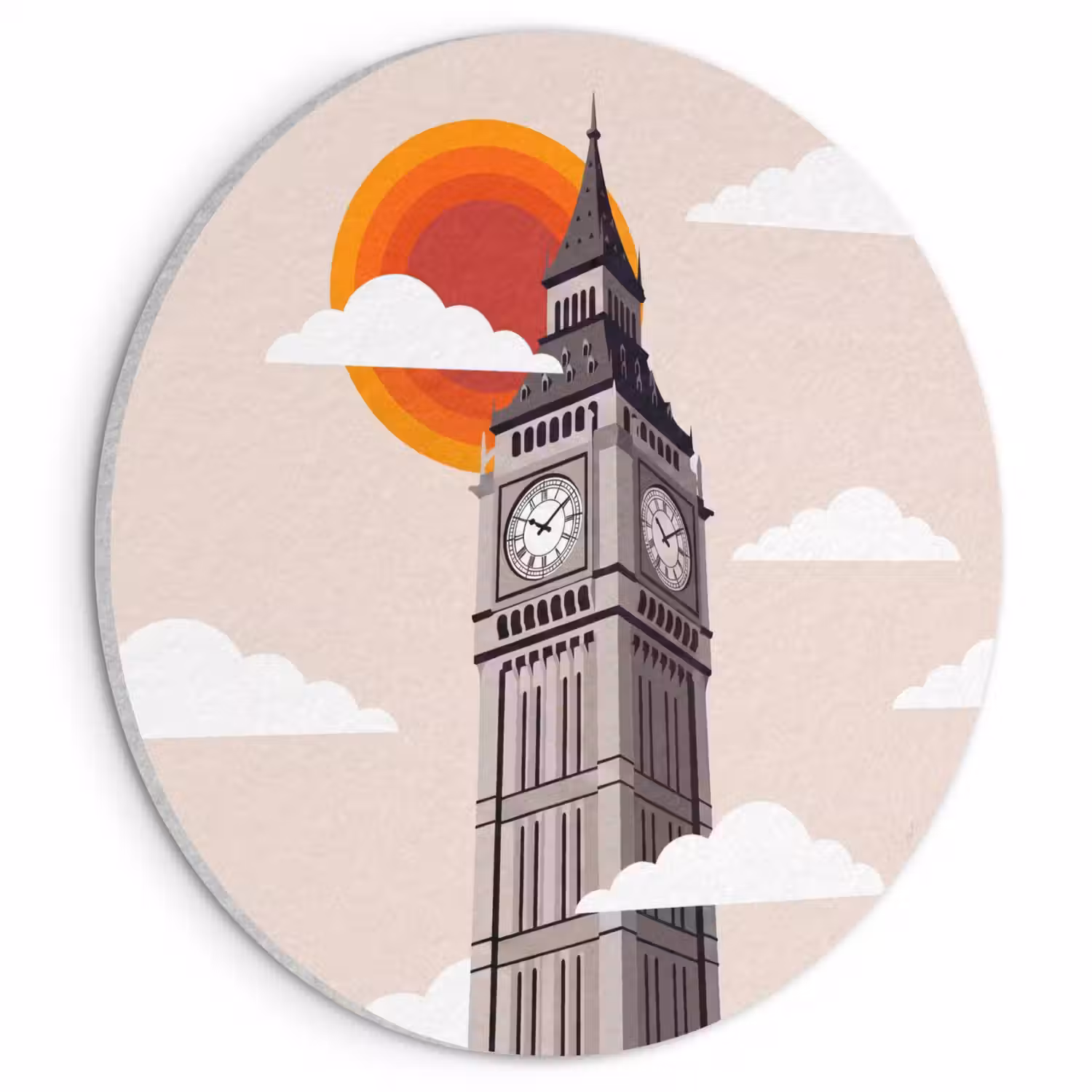 Toren - Klok - Londen - Architectuur - Retro Akoestische PET Vilt - Rond klein -3d