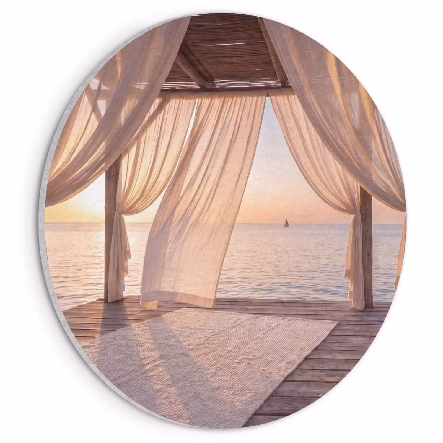 Overkapping - Zee - Zonsondergang - Vakantie - Rust Akoestische PET Vilt - Rond klein -3d