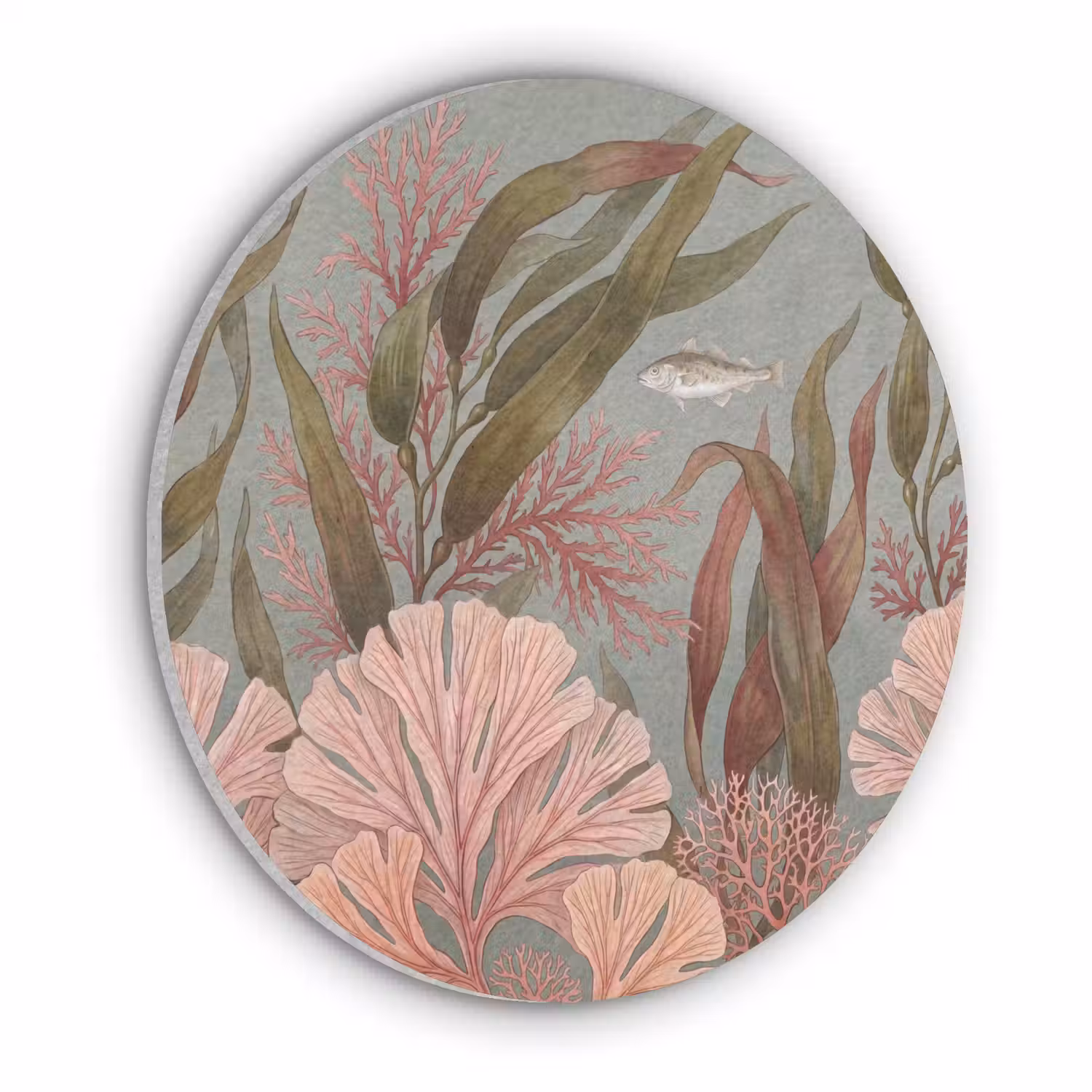 Onderwater - Planten - Vis - Vintage - Groen Akoestische PET Vilt - Rond klein -3d