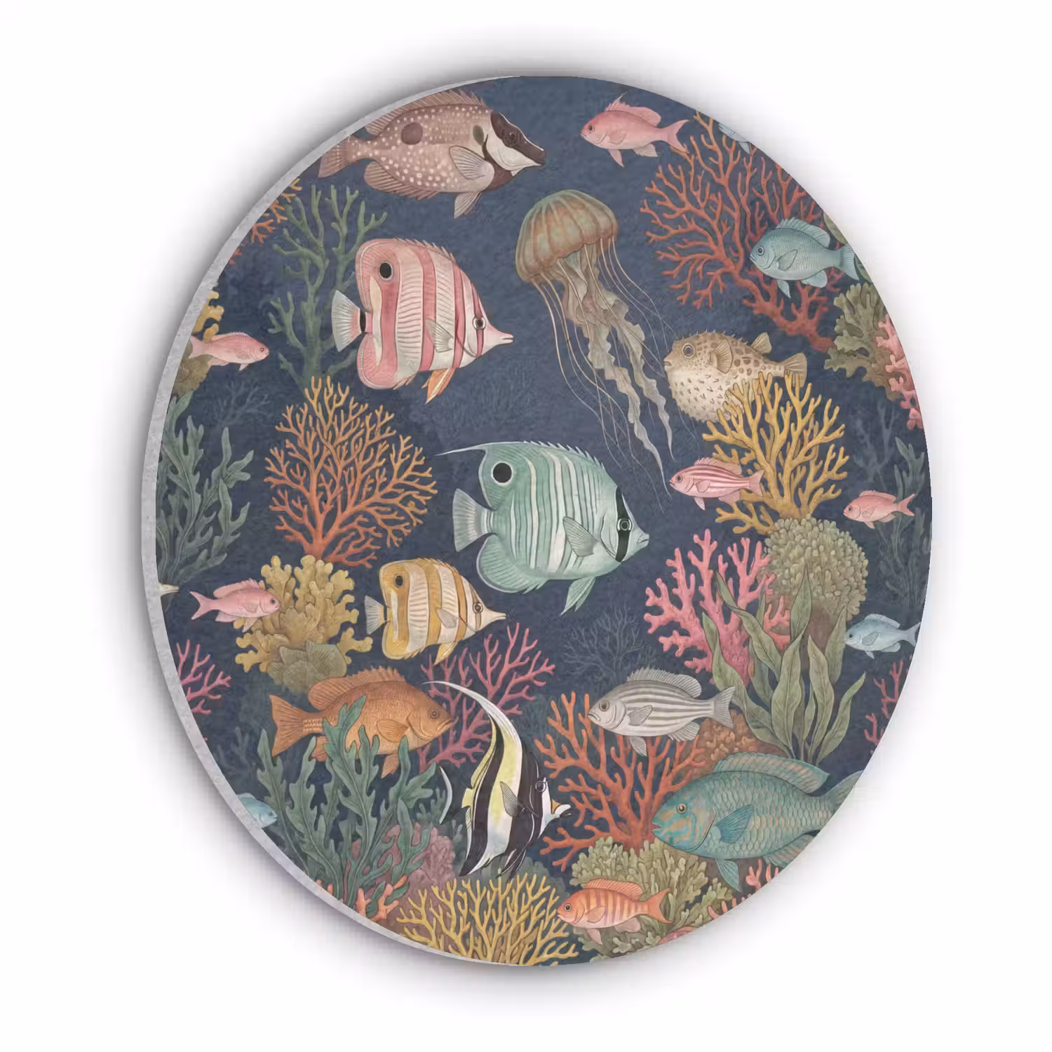 Onderwaterwereld - Vissen - Koraal - Illustratie - Kleurrijk Akoestische PET Vilt - Rond klein -3d