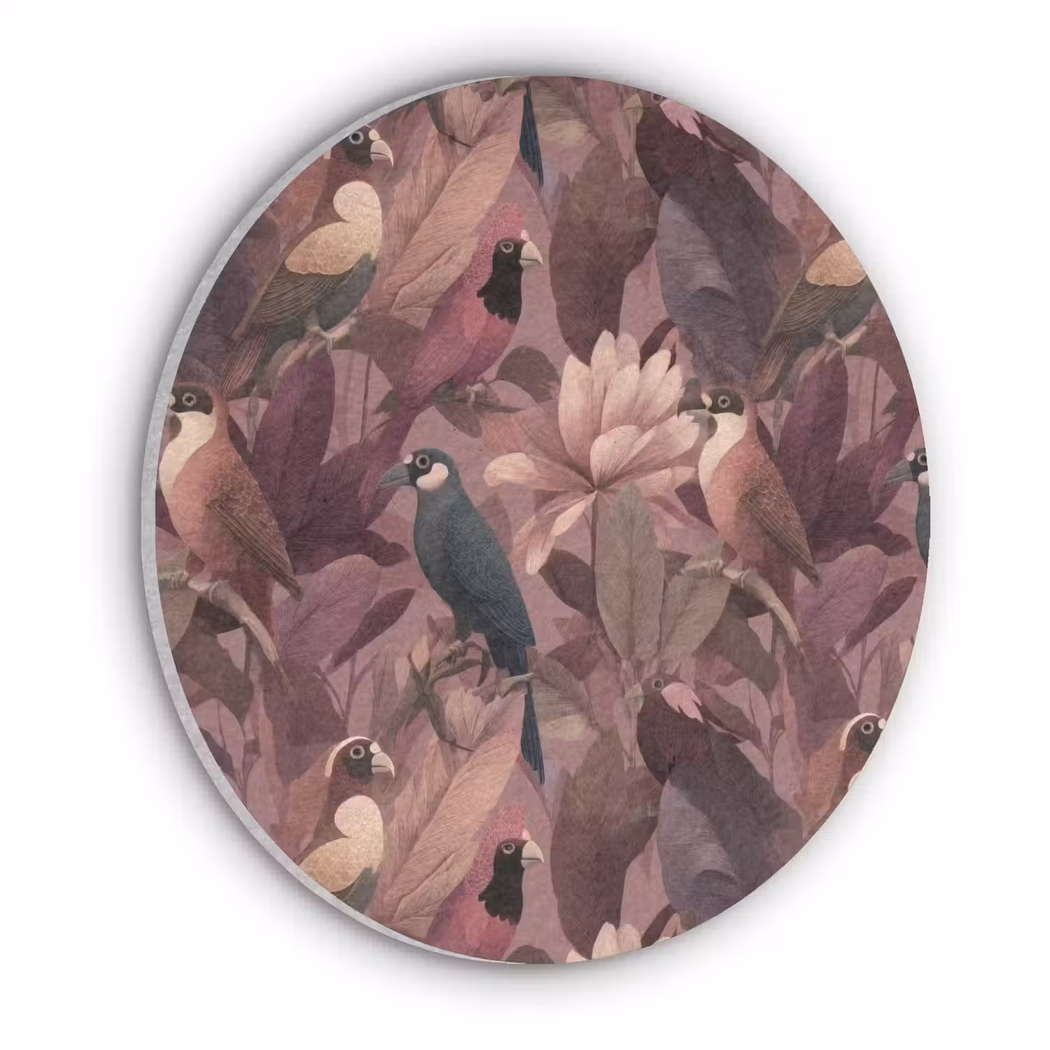 Vogels - Bladeren - Roze Akoestische PET Vilt - Rond klein 838 -3d