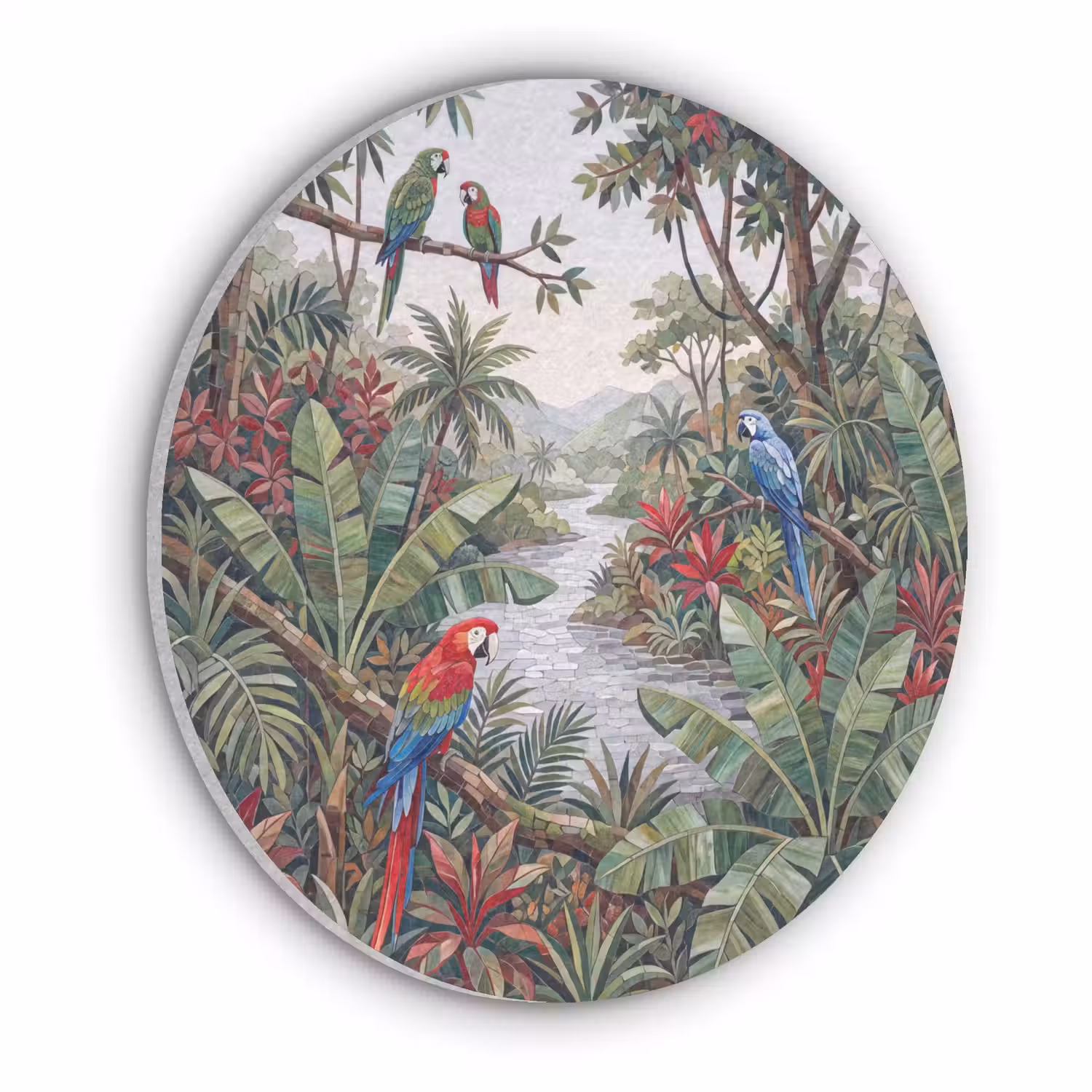 Vogel - Jungle - Natuur - Mozaïek - Groen Akoestische PET Vilt - Rond klein -3d