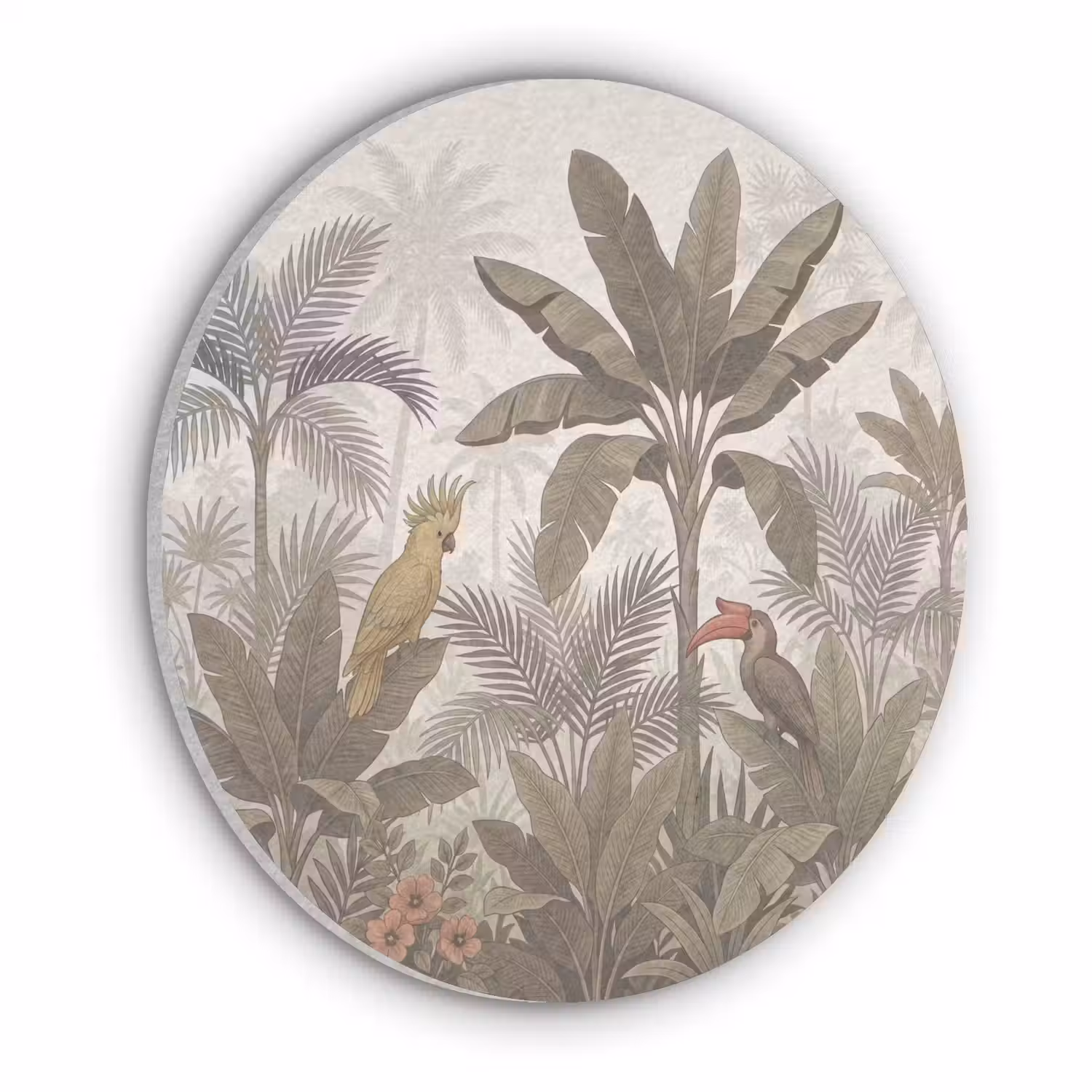 Vogel - Jungle - Tropisch - Illustratie - Groen Akoestische PET Vilt - Rond klein -3d