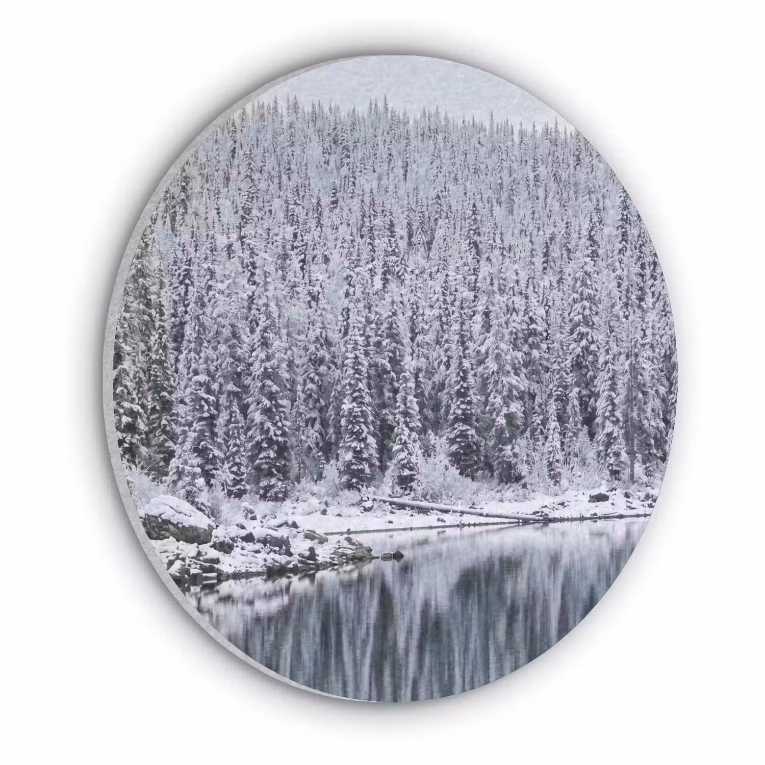 Bos - Reflectie - Meer - Winter - Serene Akoestische PET Vilt - Rond klein -3d