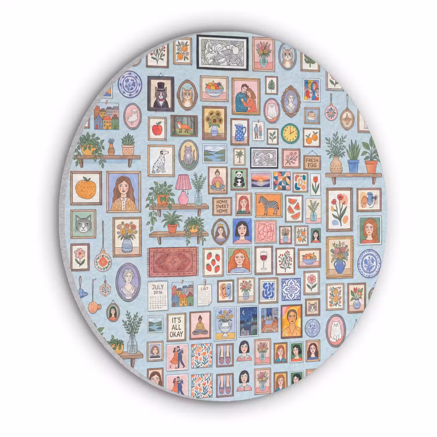 Wanddecoratie - Collectie - Huis - Illustratief - Kleurrijk Akoestische PET Vilt - Rond klein -3d
