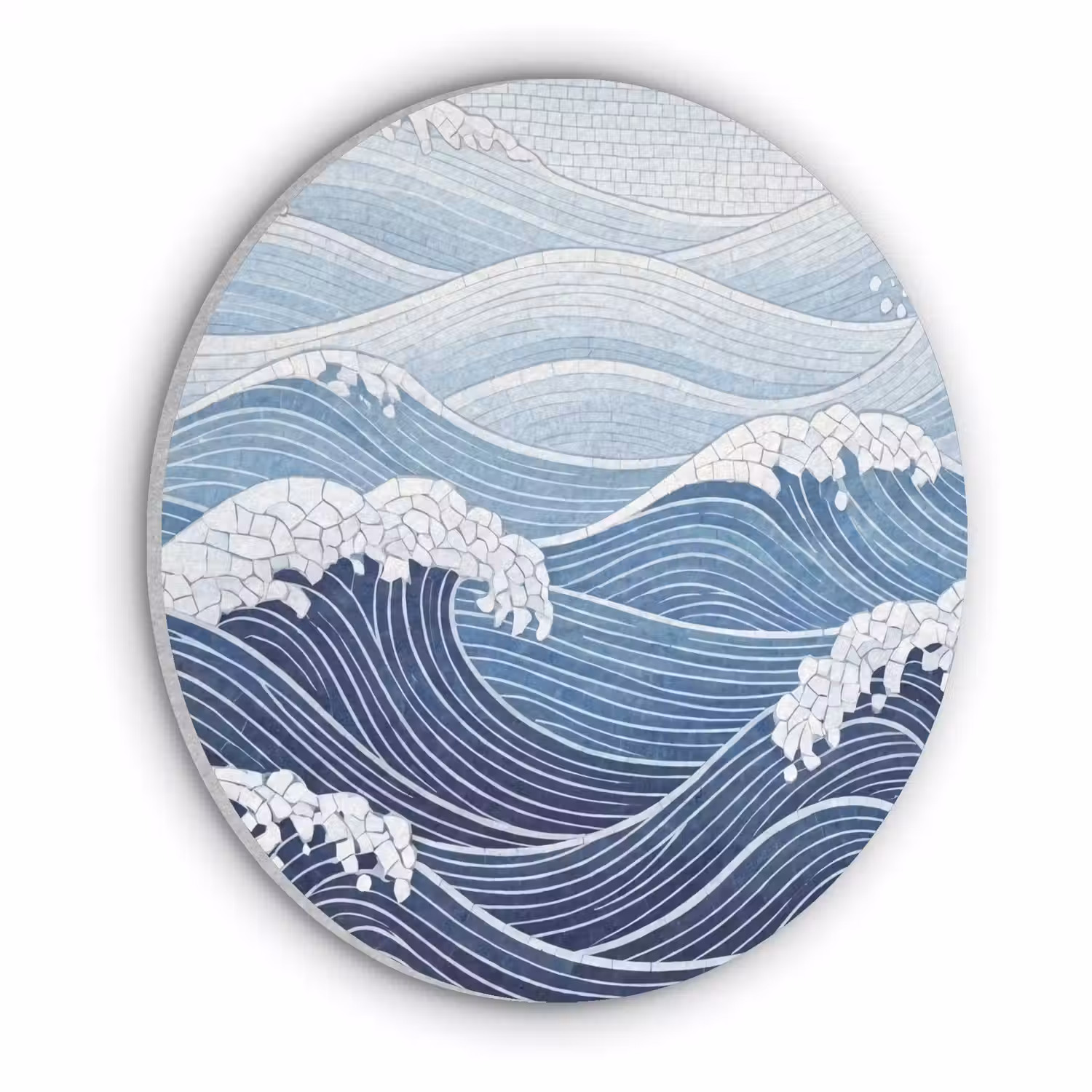 Water - Mozaïek - Landschap - Modern - Blauw Akoestische PET Vilt - Rond klein -3d