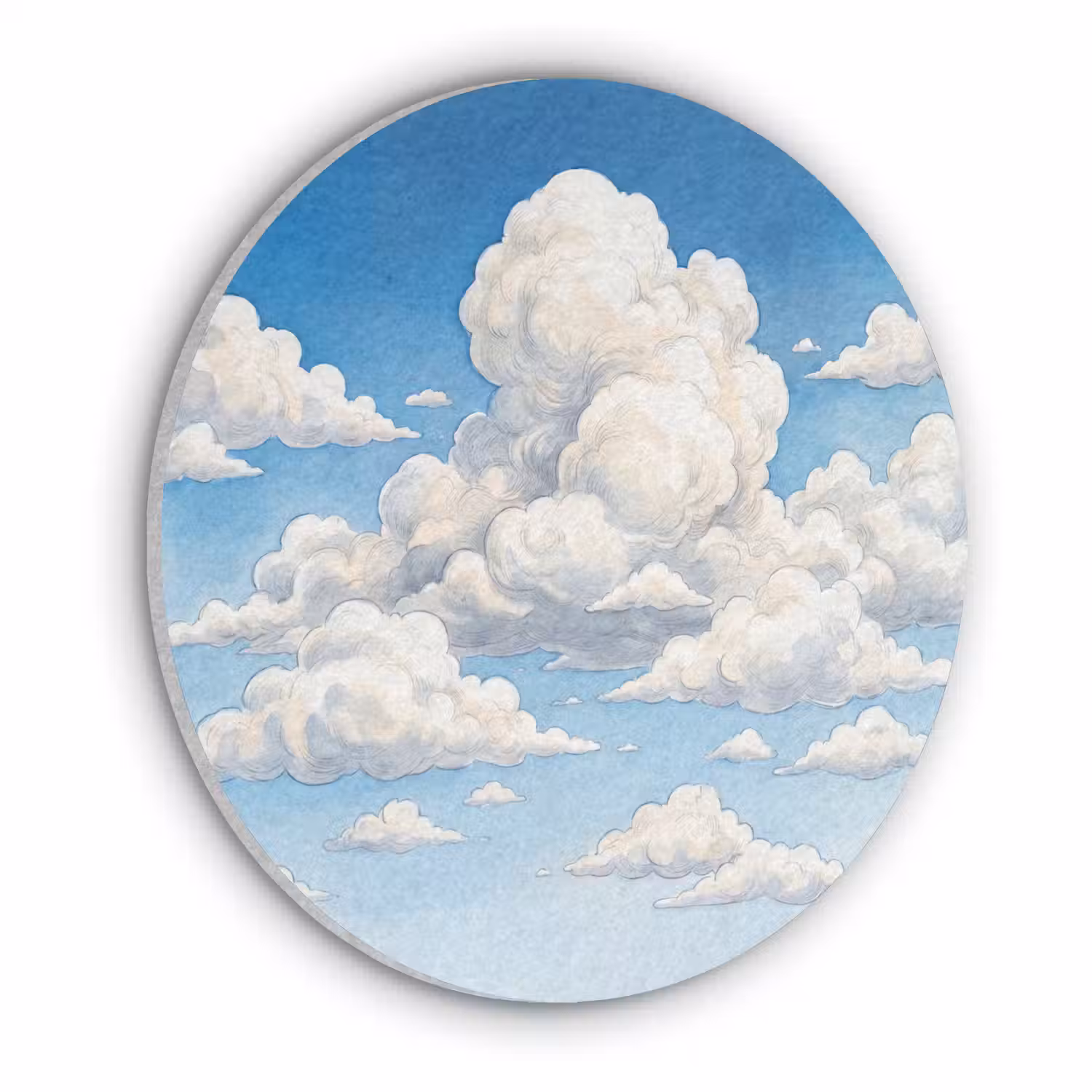 Wolken - Blauwe lucht - Natuur - Modern - Wit Akoestische PET Vilt - Rond klein -3d