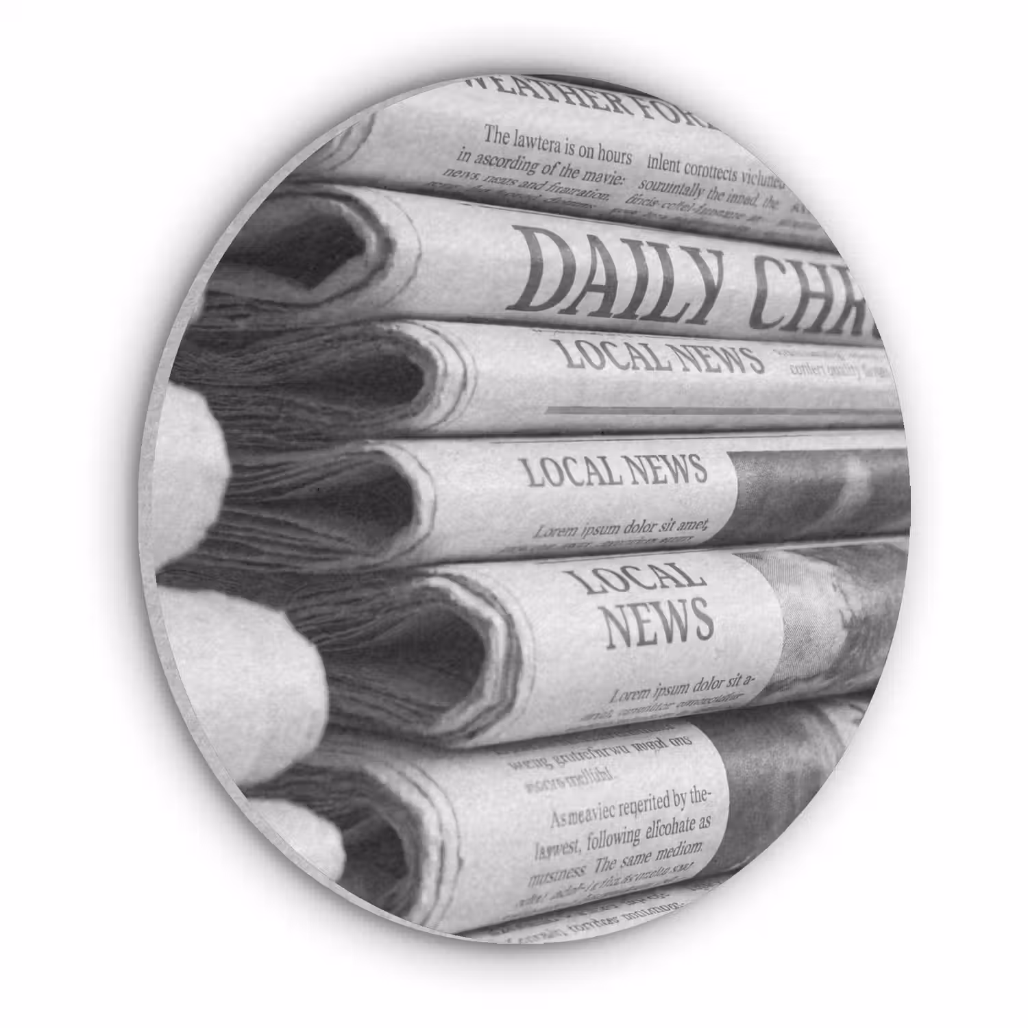 Krant - Stapel - Nieuws - Zwart-wit - Media Akoestische PET Vilt - Rond klein -3d