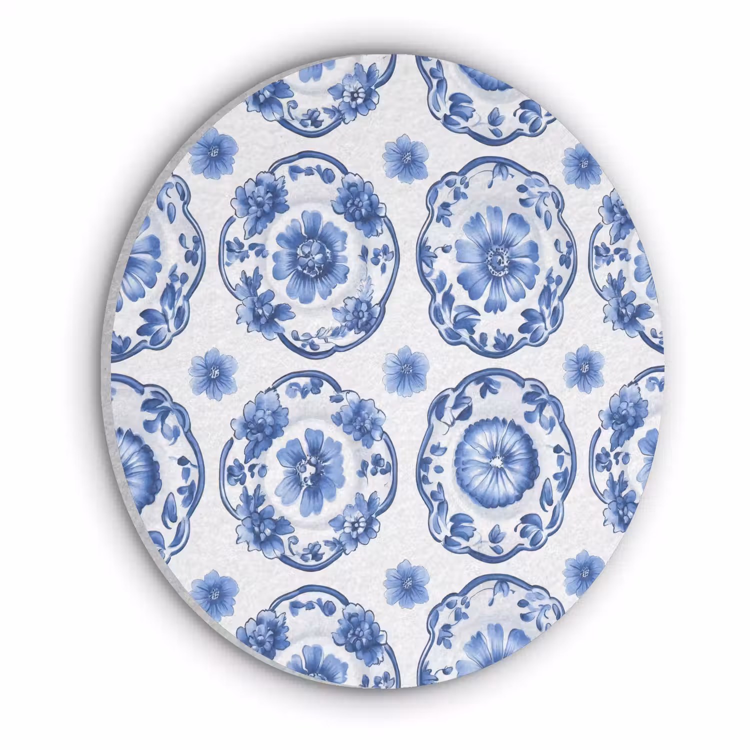 Sierborden - Bloemen - Blauw Akoestische PET Vilt - Rond klein 838 -3d