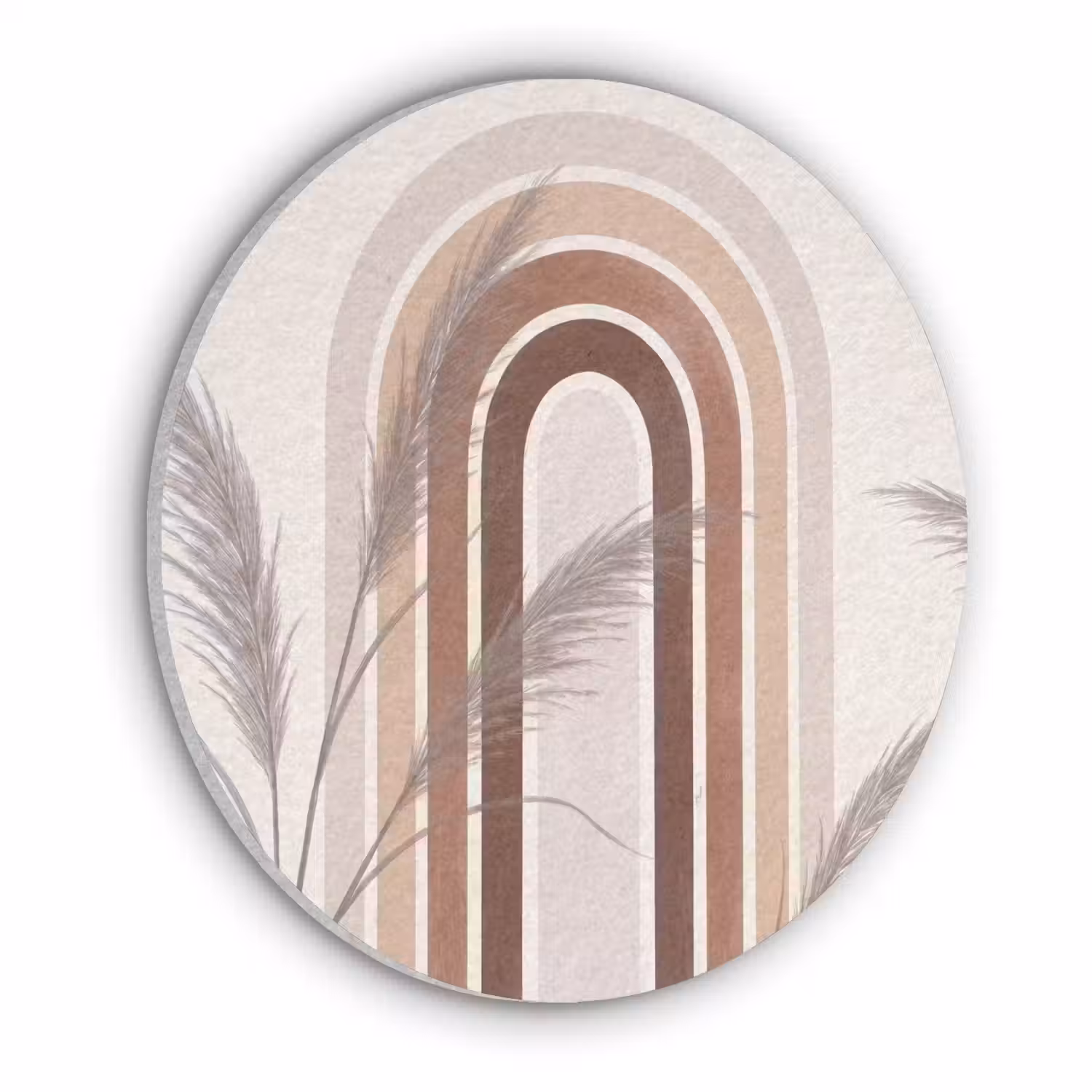 Abstract - Bogen - Plant - Boho - Beige Akoestische PET Vilt - Rond klein -3d