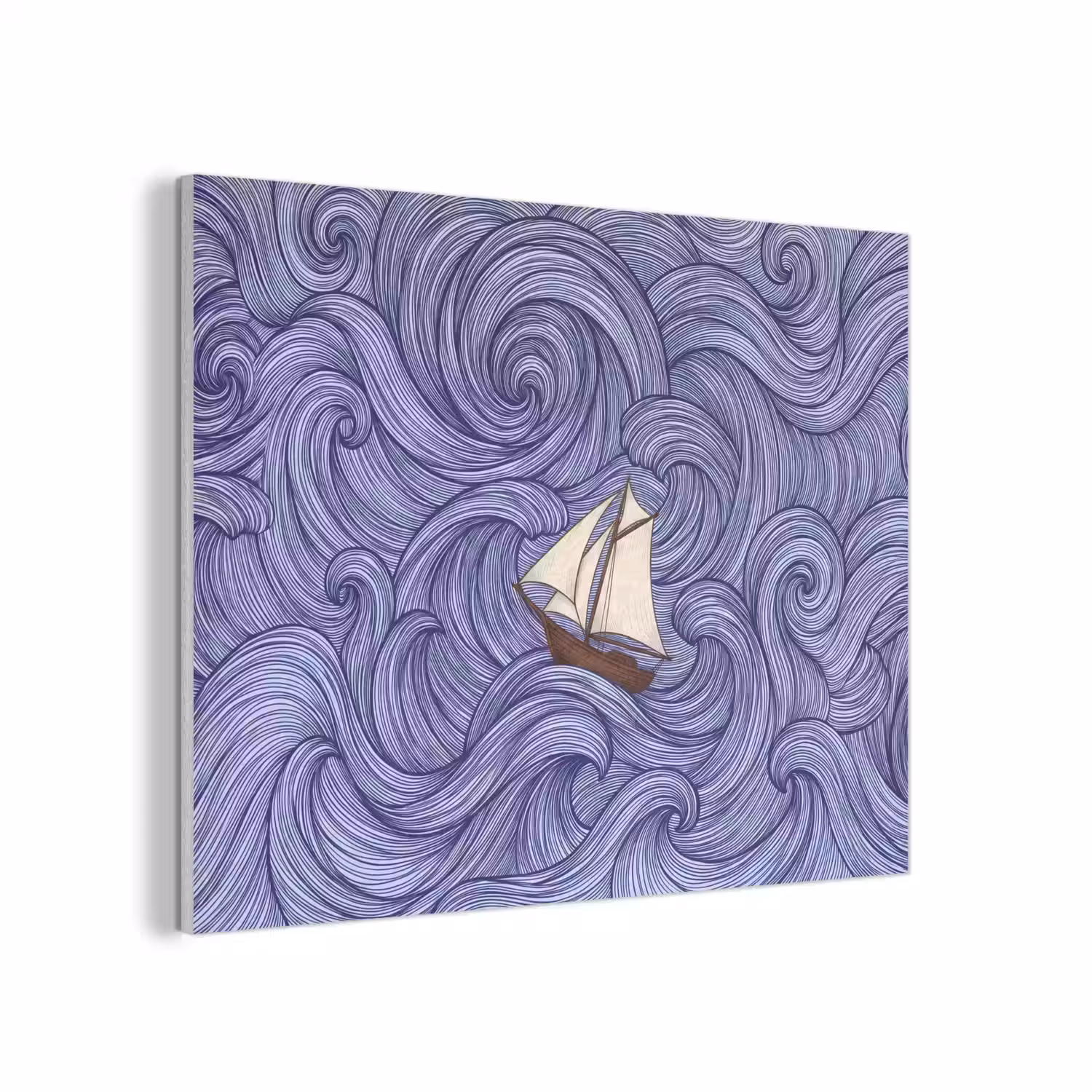 Schip - Golven - Zee - Illustratie - Blauw PET vilt klein -3d