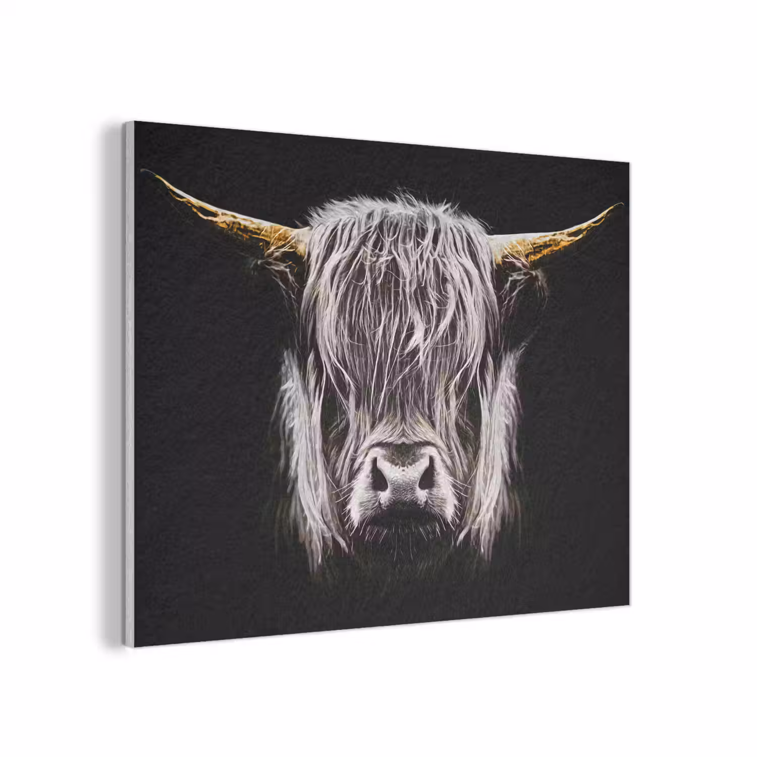 Schotse hooglander - Goud - Hoorns - Zwart wit - Koe - Dieren PET vilt klein -3d