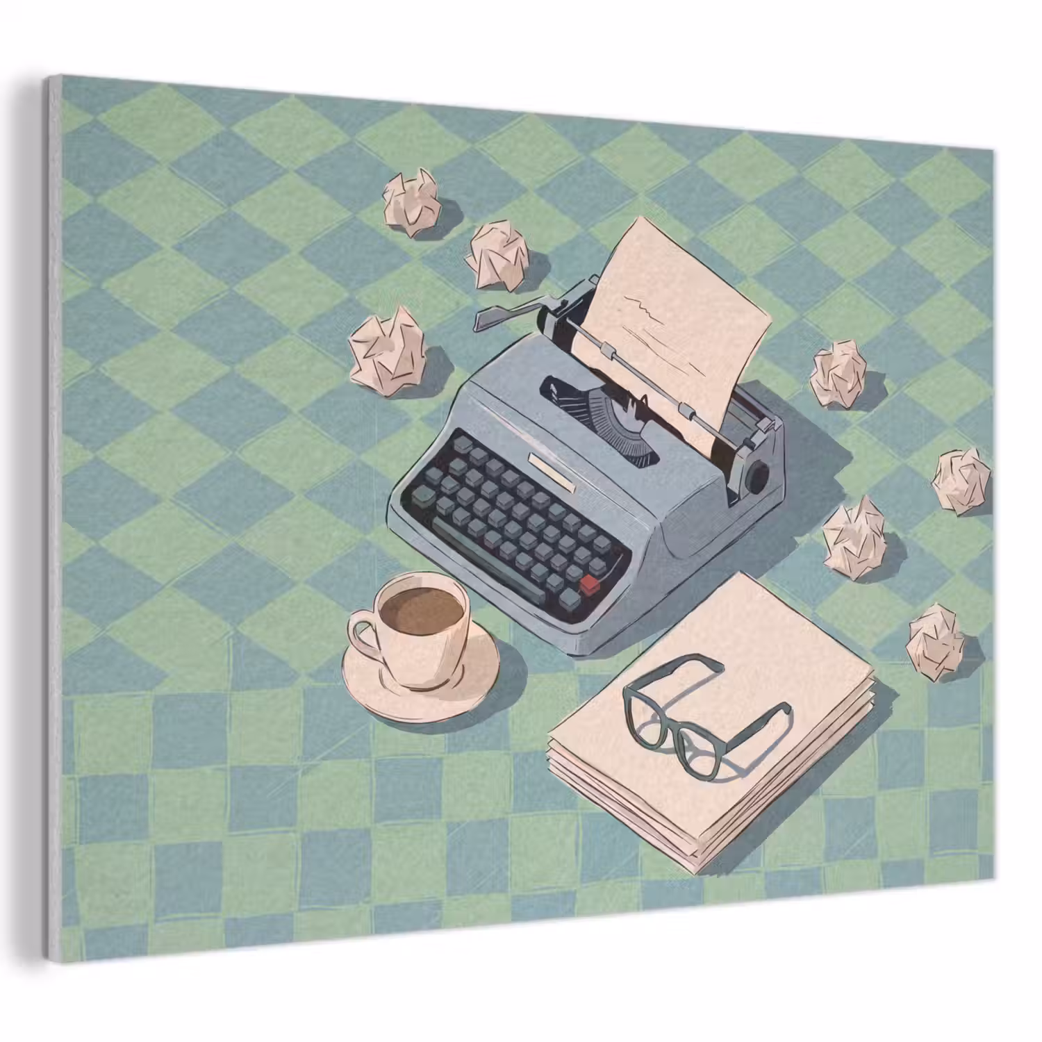Typemachine - Kantoor - Vintage - Illustratie - Groen PET vilt klein -3d