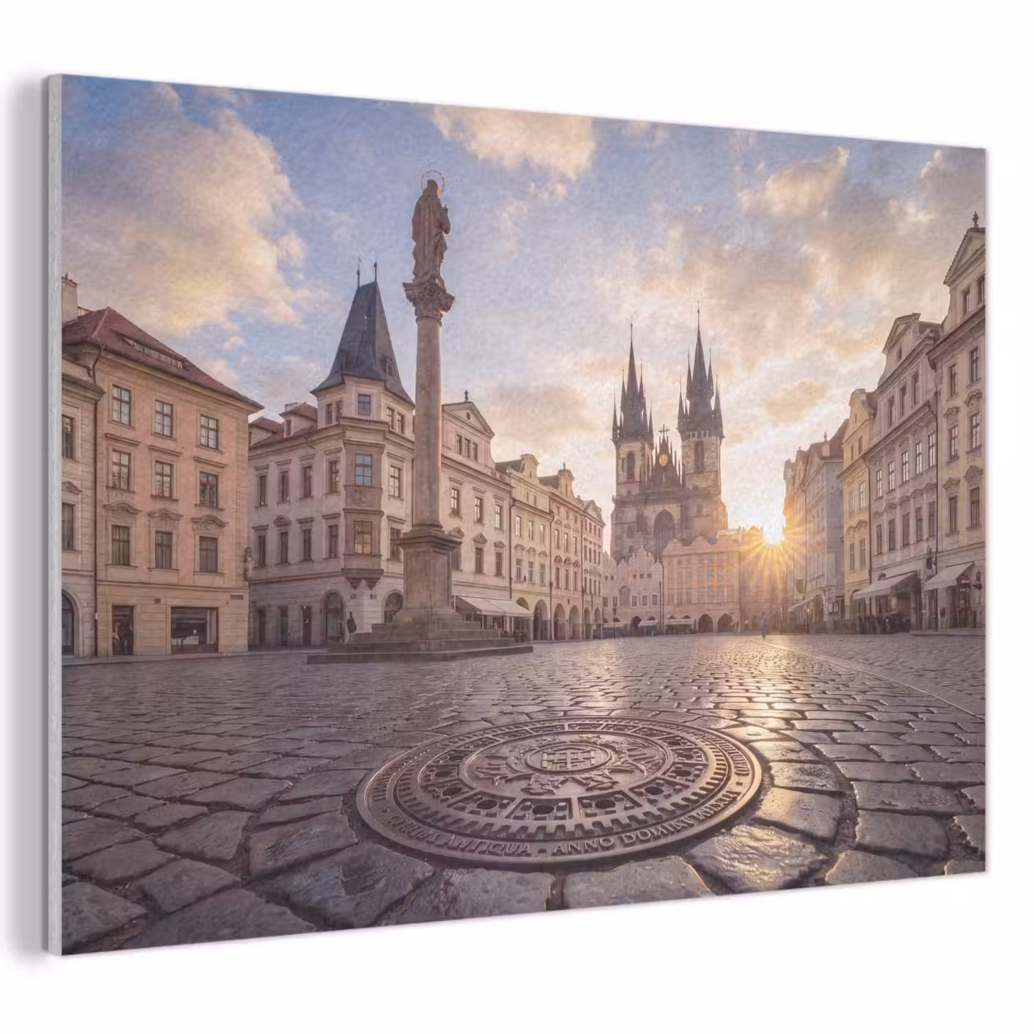 Stad - Praag - Ochtend - Architectuur - Goud PET vilt klein -3d