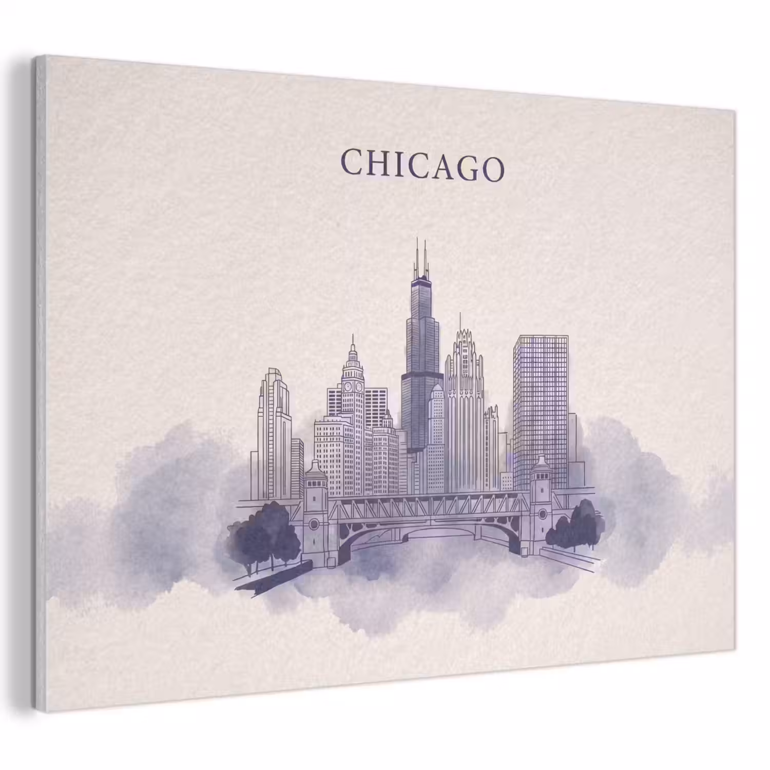 Stad - Skyline - Architectuur - Lijntekening - Blauw PET vilt klein -3d