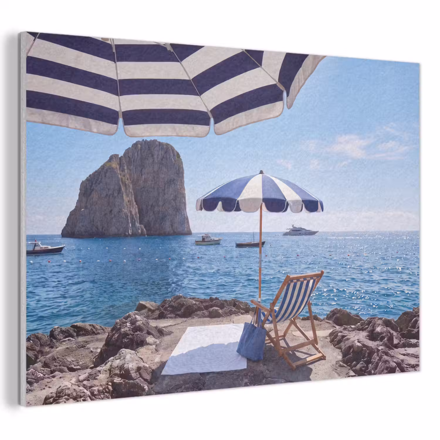 Strand - Ligstoel - Parasol - Zomer - Blauw PET vilt klein -3d