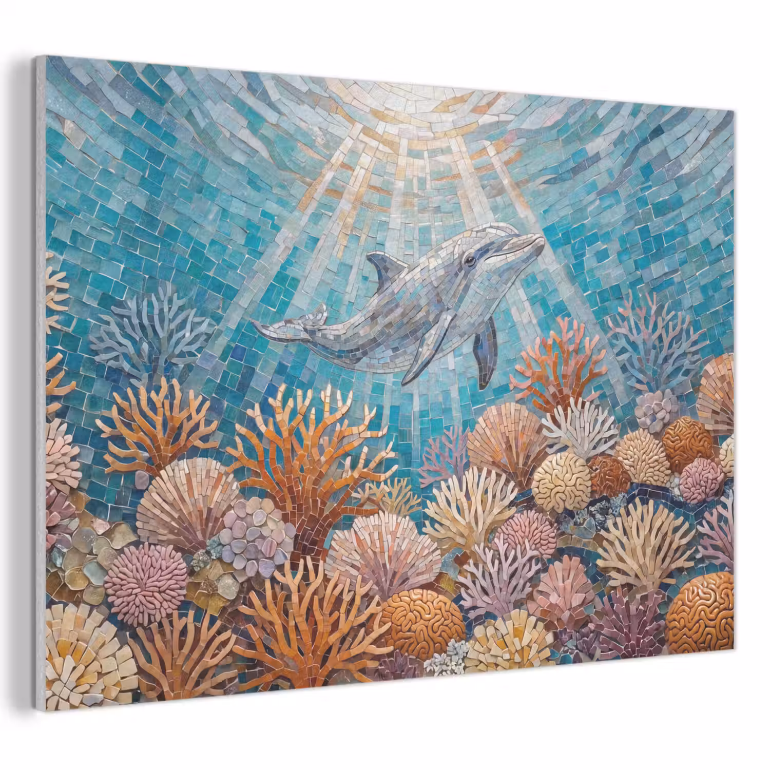 Dieren - Mozaïek - Oceaan - Koraal - Blauw PET vilt klein -3d