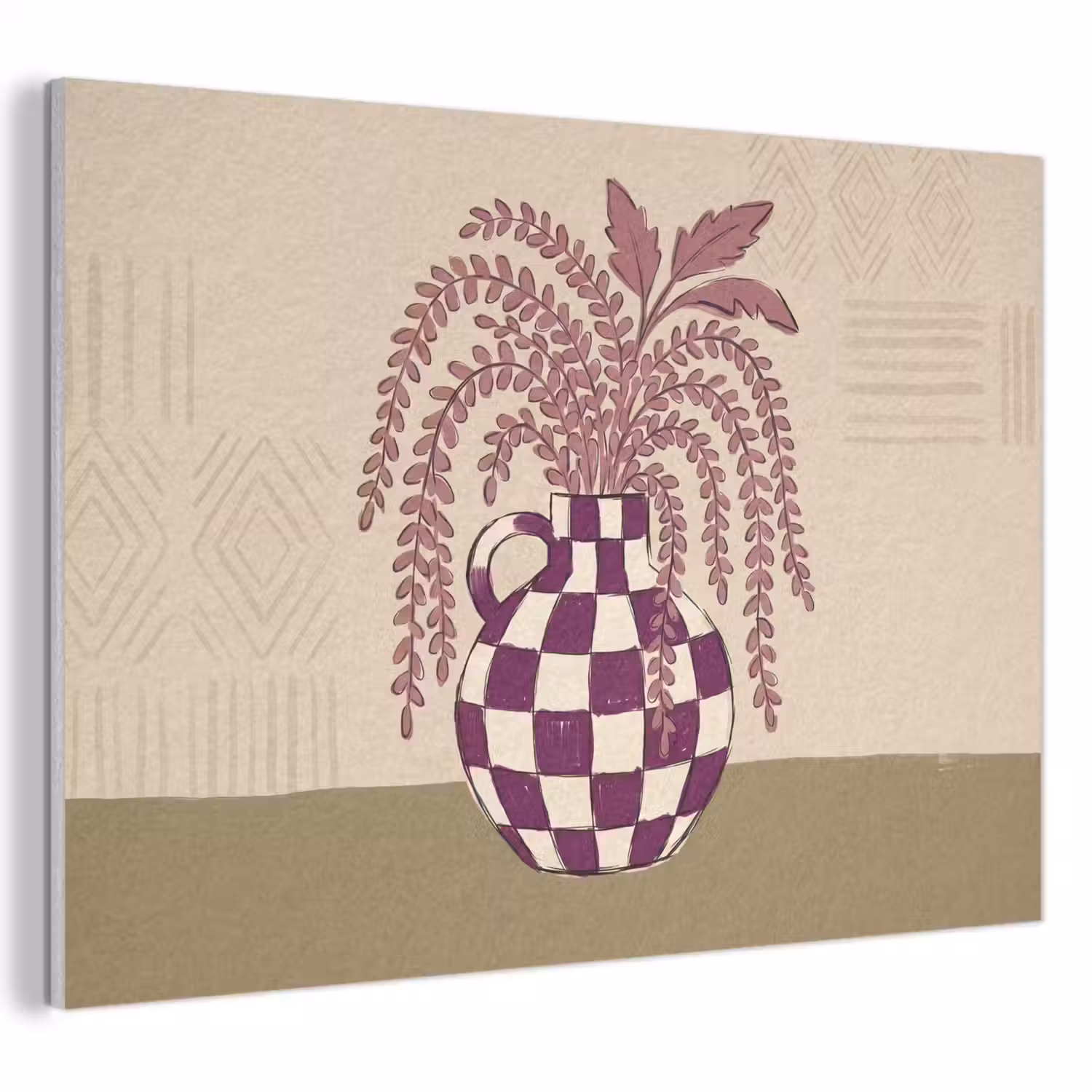 Vaas - Geruit - Planten - Modern - Paars PET vilt klein -3d