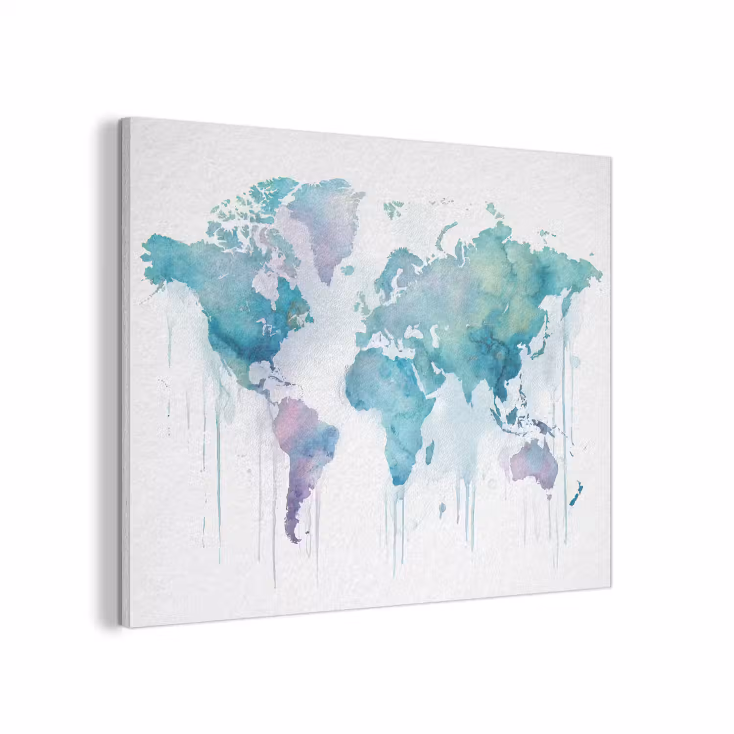 Wereldkaart - Waterverf - Blauw - Druppels PET vilt klein -3d