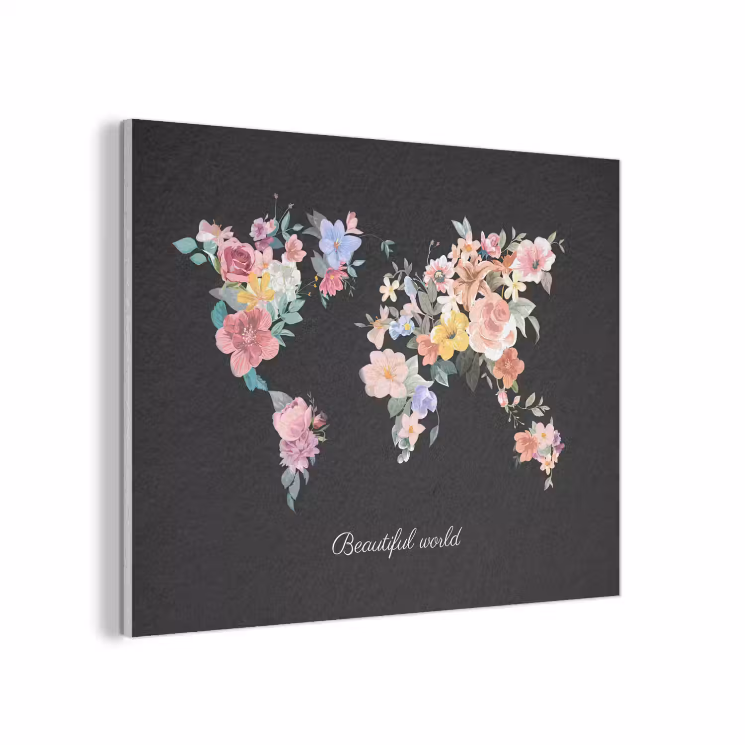Wereldkaart - Bloemen - Pastelkleuren PET vilt klein -3d