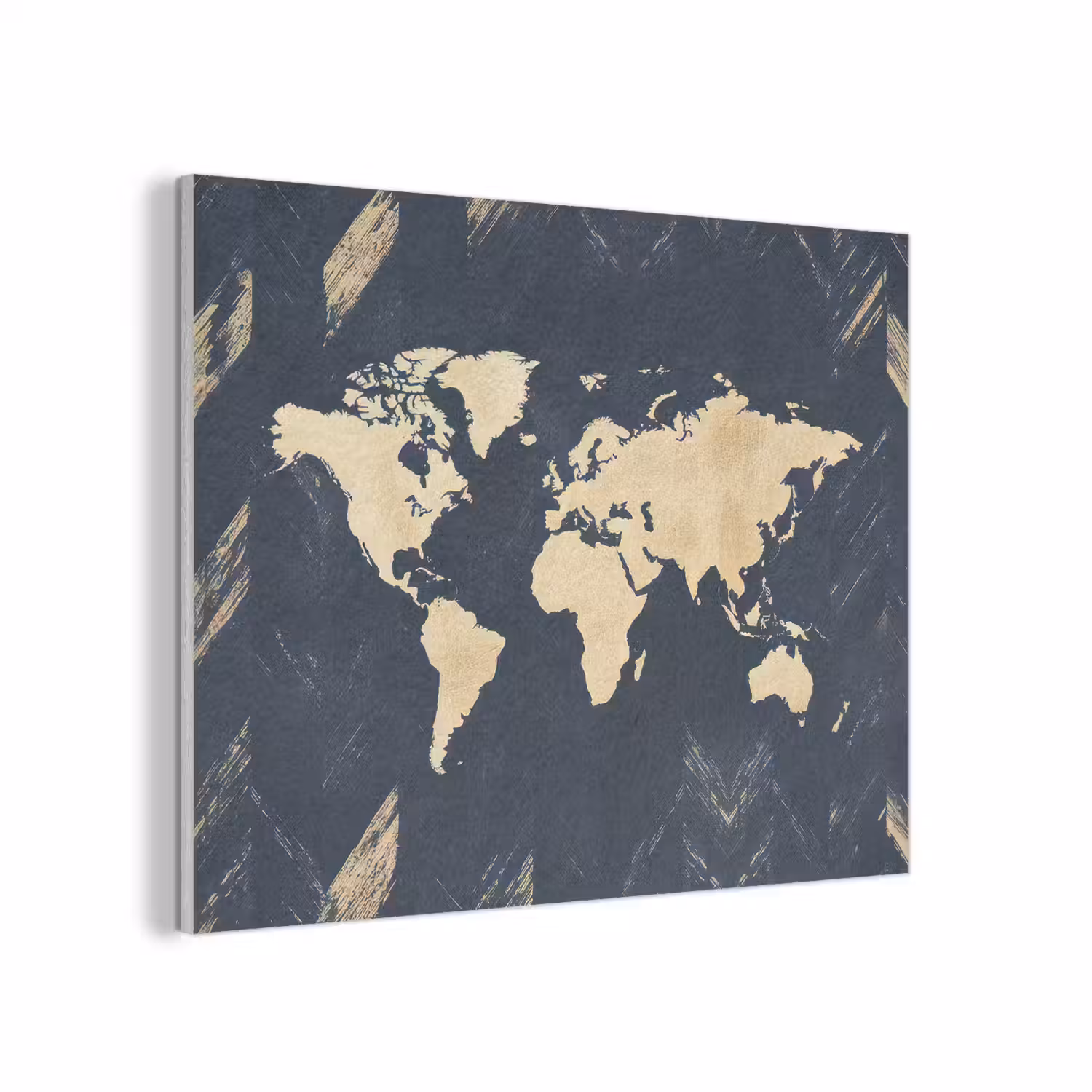 Wereldkaart - Visgraatpatroon - Vintage - Blauw PET vilt klein -3d