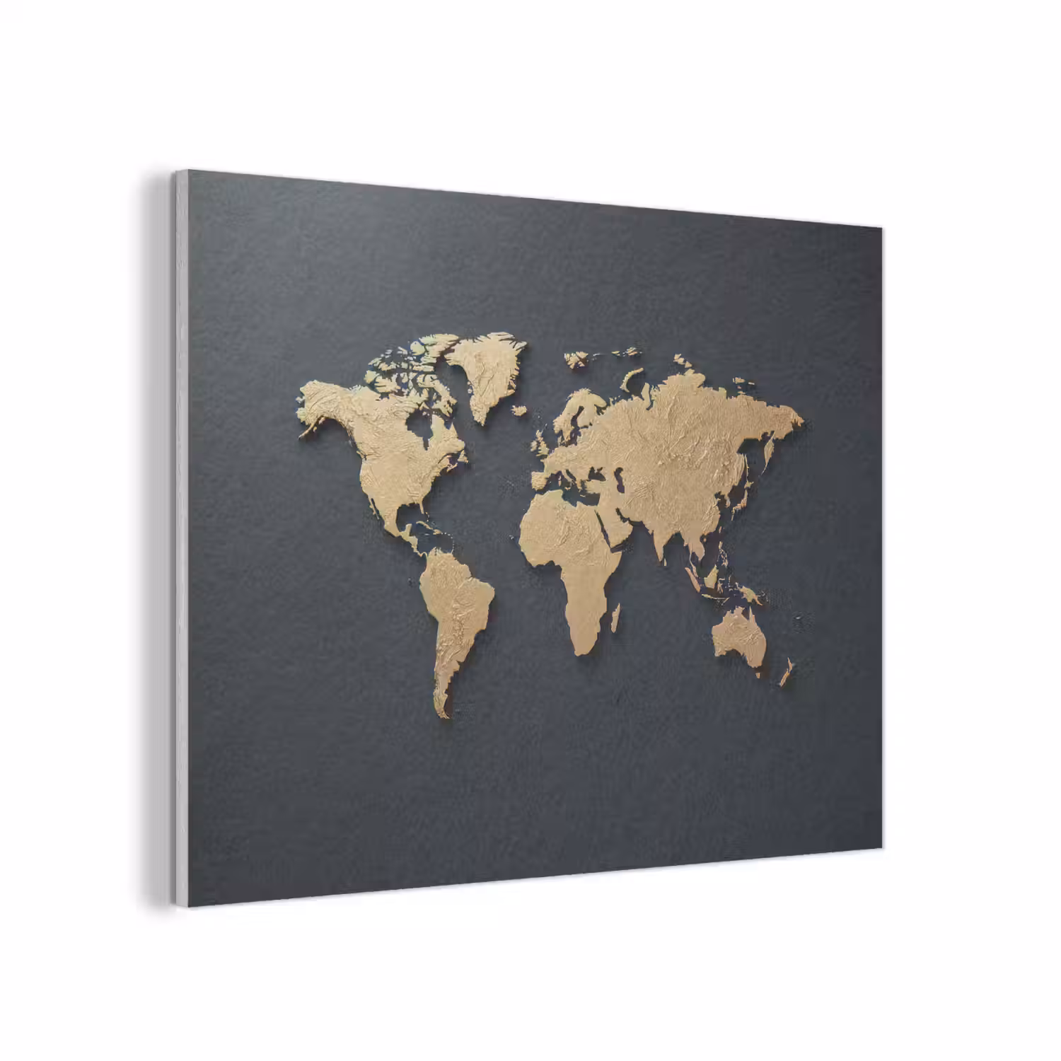 Wereldkaart - Geografische kenmerken - Zwart PET vilt klein -3d