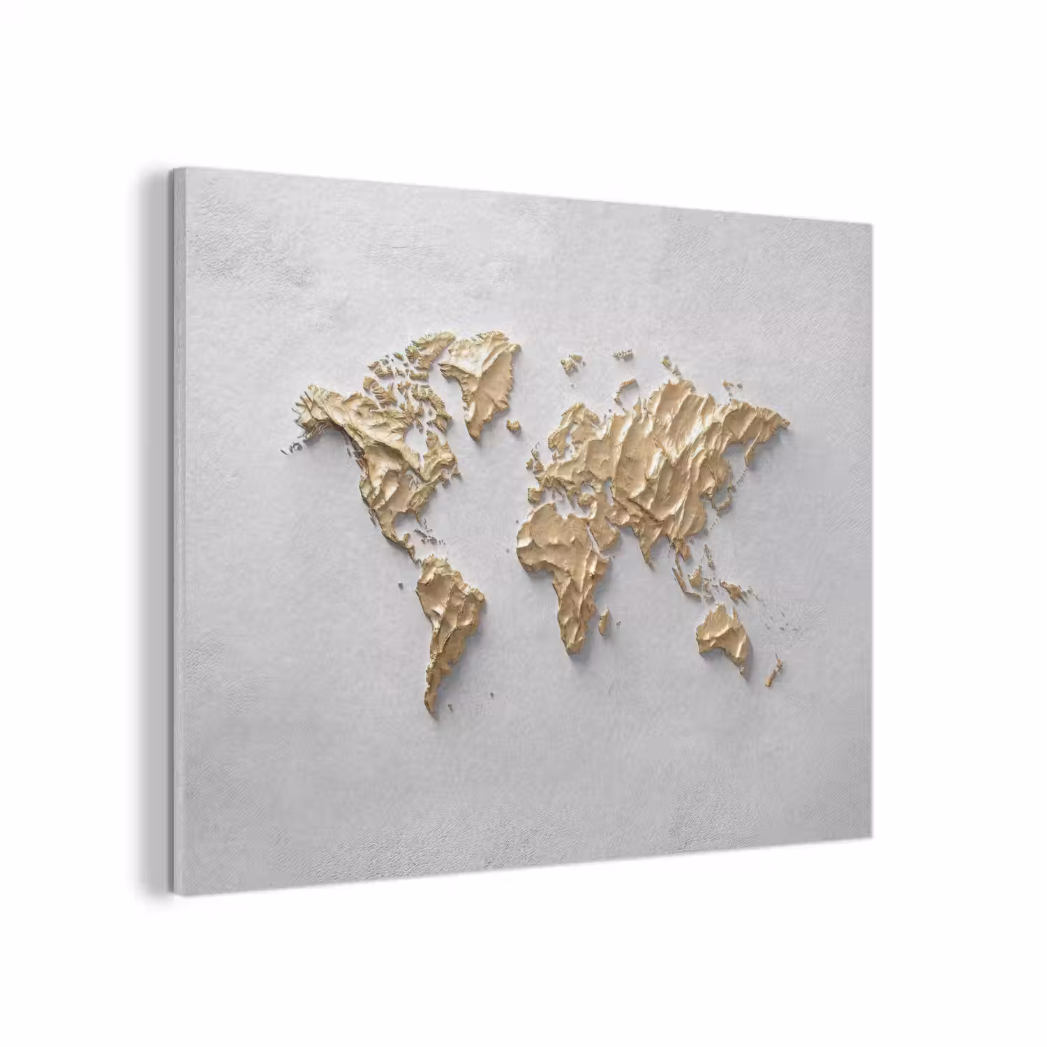 Wereldkaart - Egaal wit - Grof goud PET vilt klein -3d