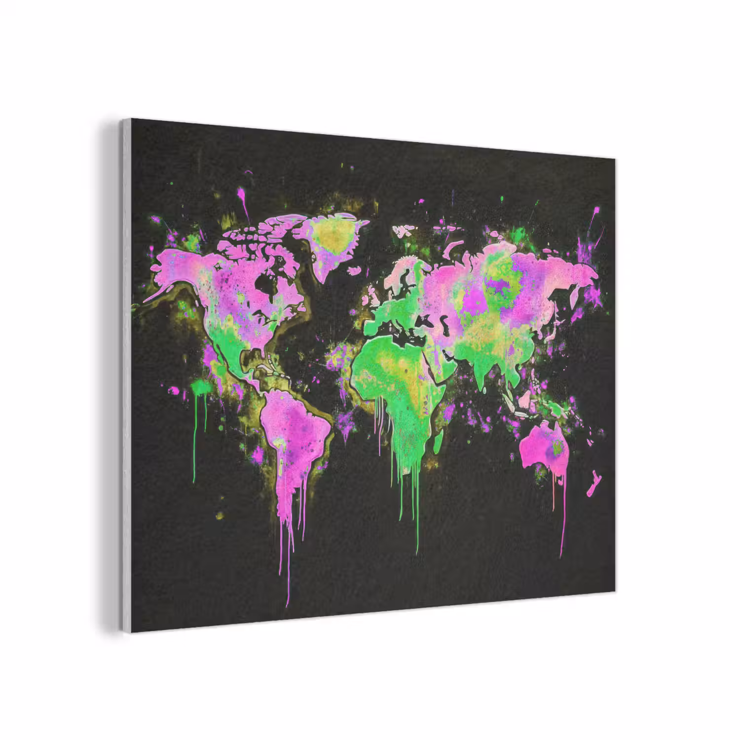 Wereldkaart - Neon - Groen - Roze PET vilt klein -3d