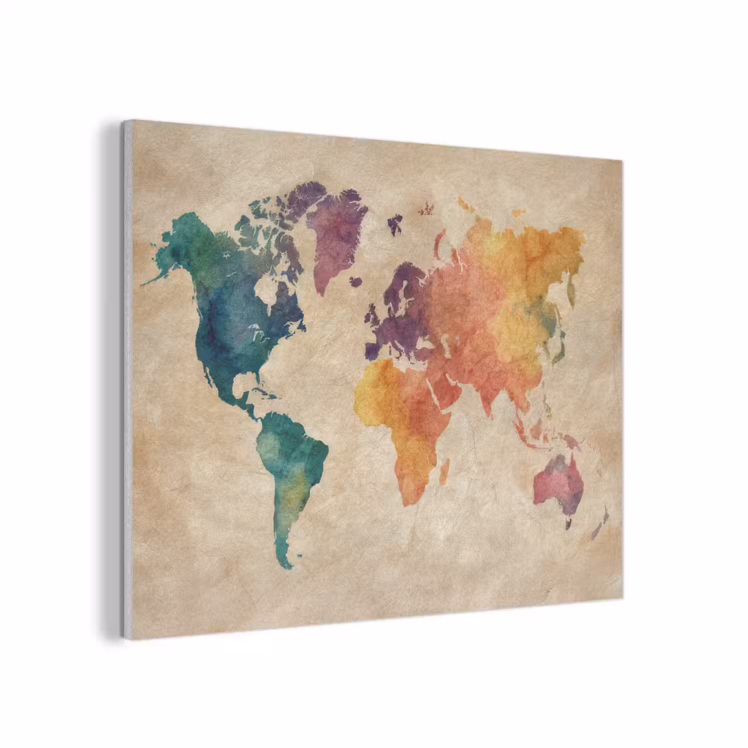 Wereldkaart - Regenboog aquarel - Papierstructuur PET vilt klein -3d