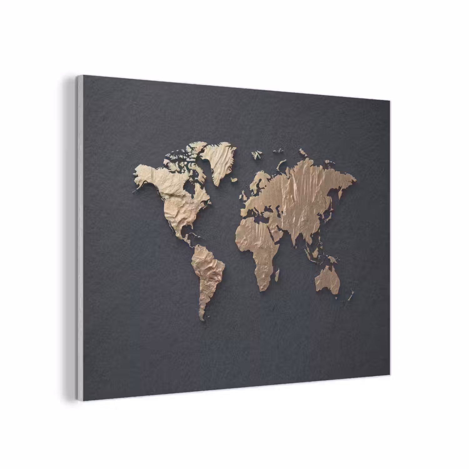 Wereldkaart - Reliëfstructuur - Diepe Texturen - Zwart PET vilt klein -3d