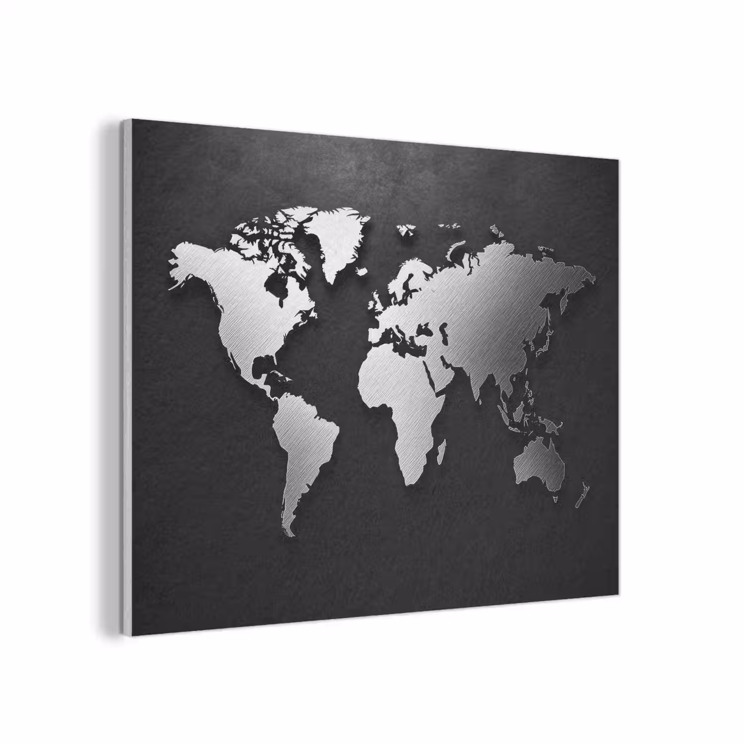 Wereldkaart - Zwart - Zilver - Metaal PET vilt klein -3d