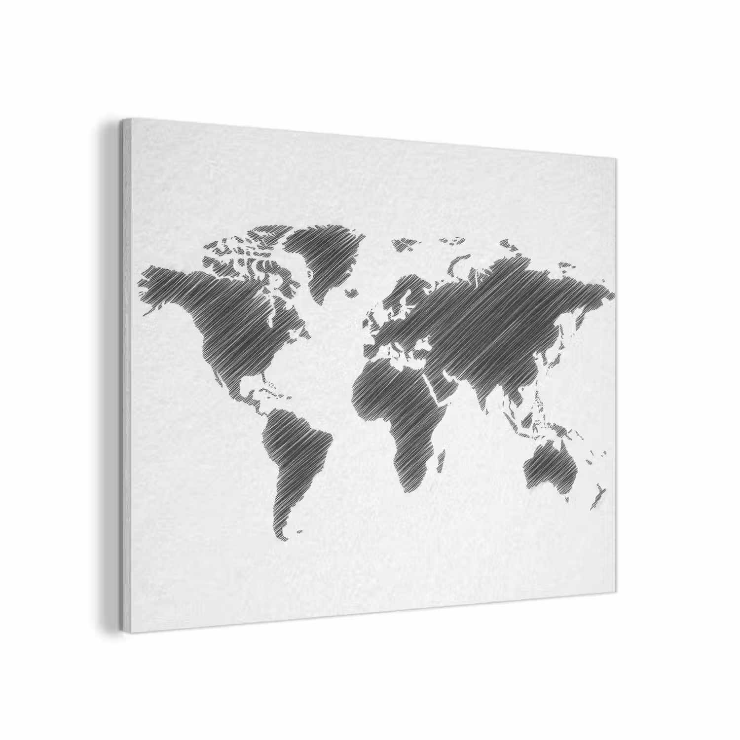 Wereldkaart - Schets - Zwart - Wit PET vilt klein -3d