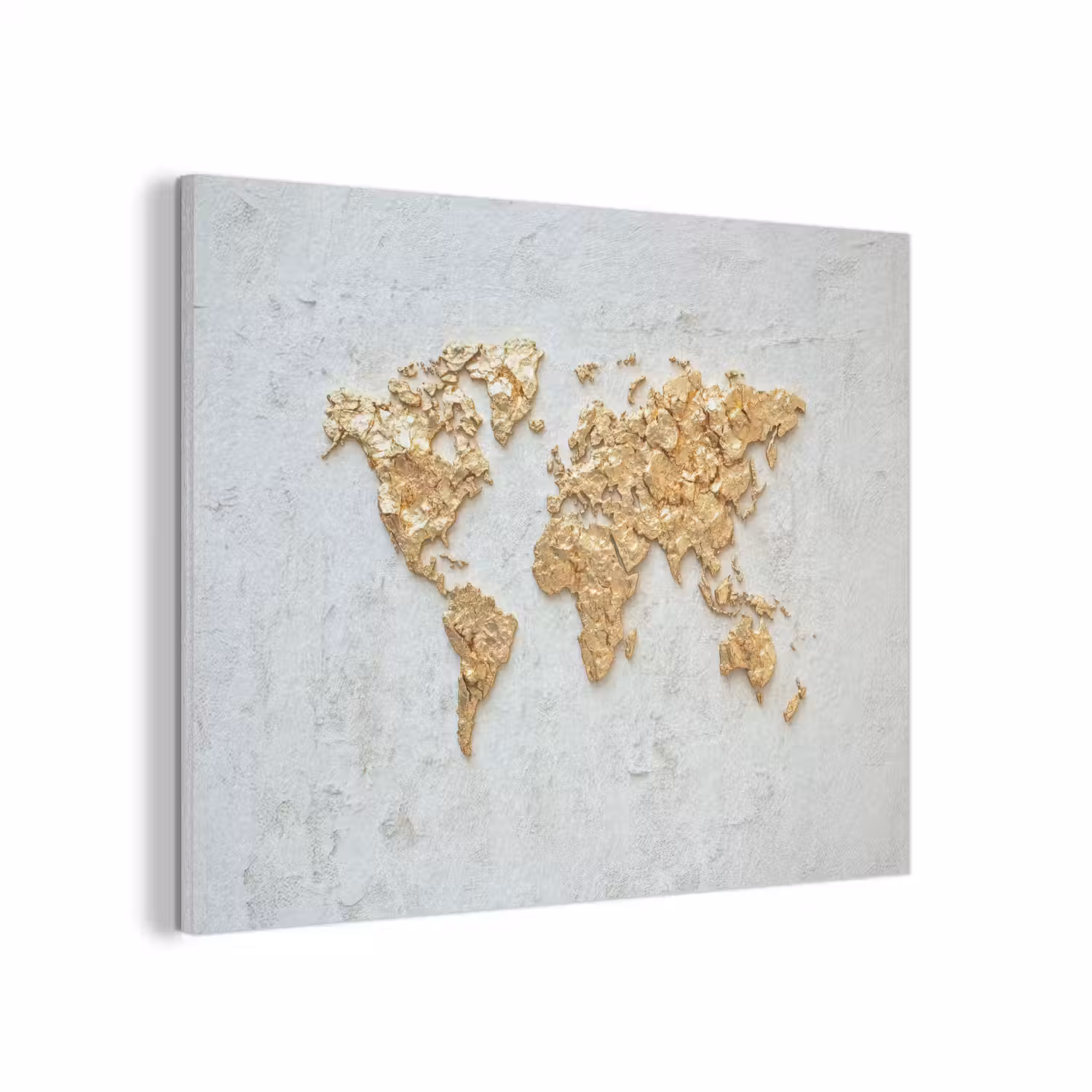 Wereldkaart - Wit beton - Bladgoud PET vilt klein -3d