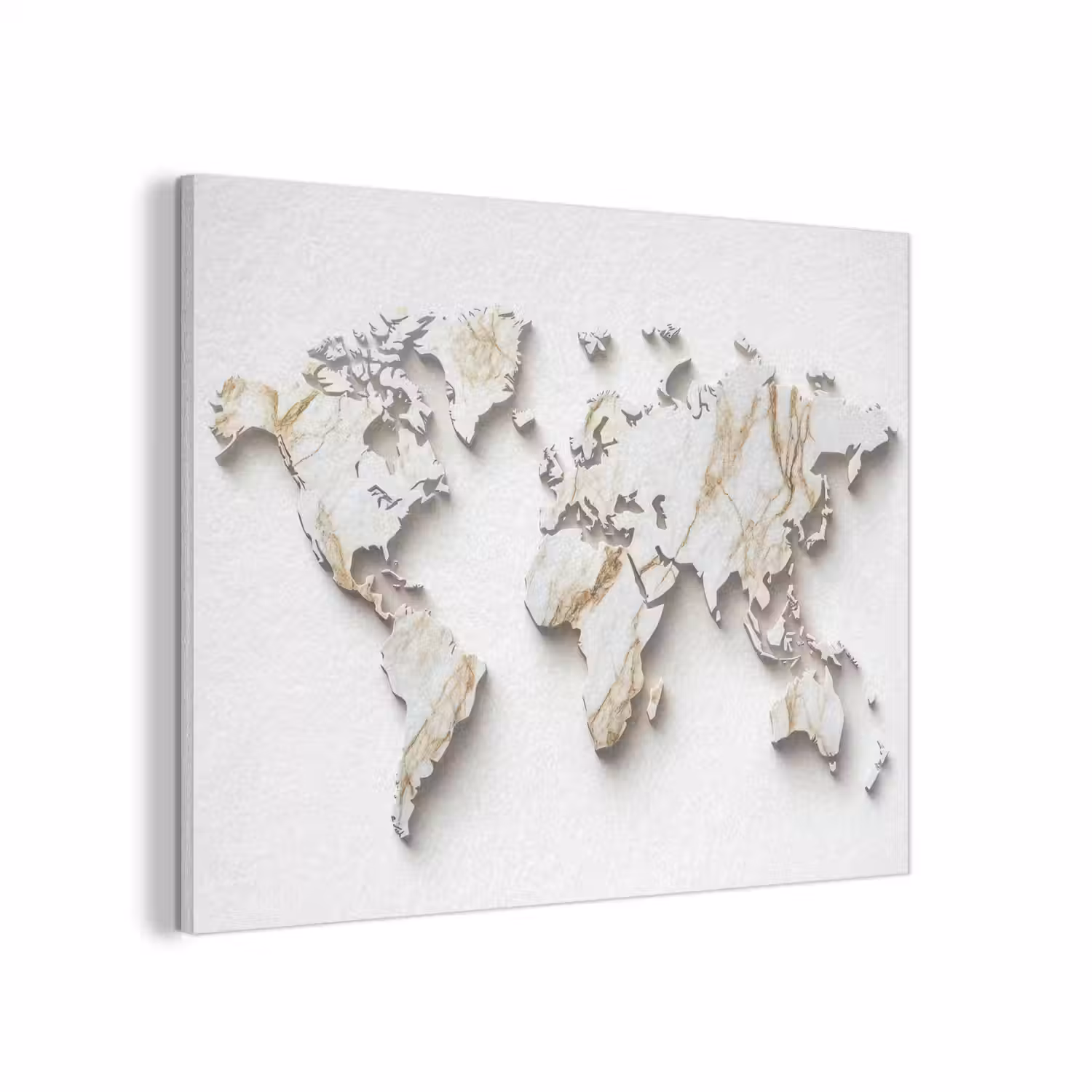 Wereldkaart - Wit Marmer - Luxueus PET vilt klein -3d