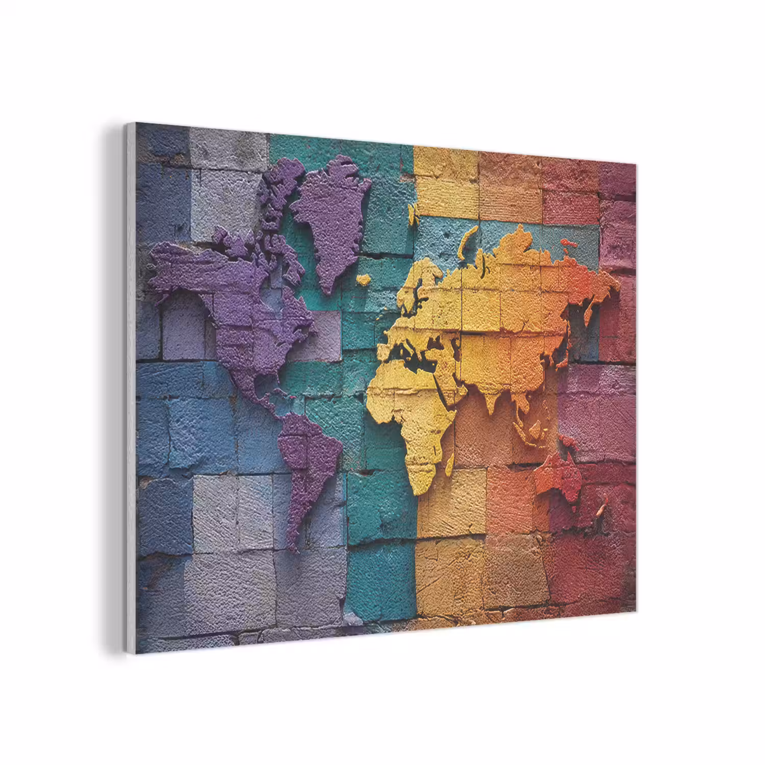 Wereldkaart - Bakstenen - Regenboog PET vilt klein -3d