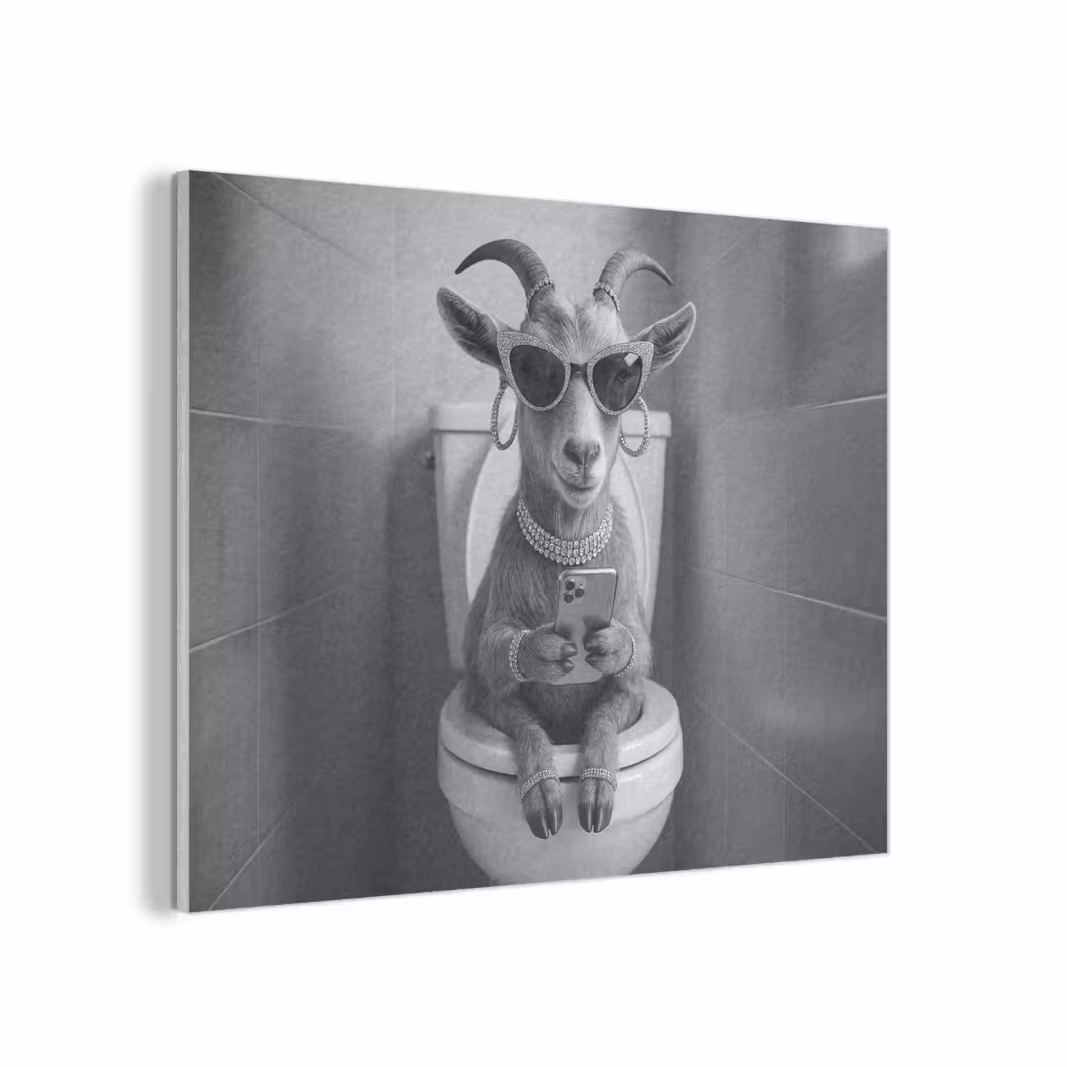 Geit - Telefoon - Toilet - Zwart - Wit PET vilt klein -3d