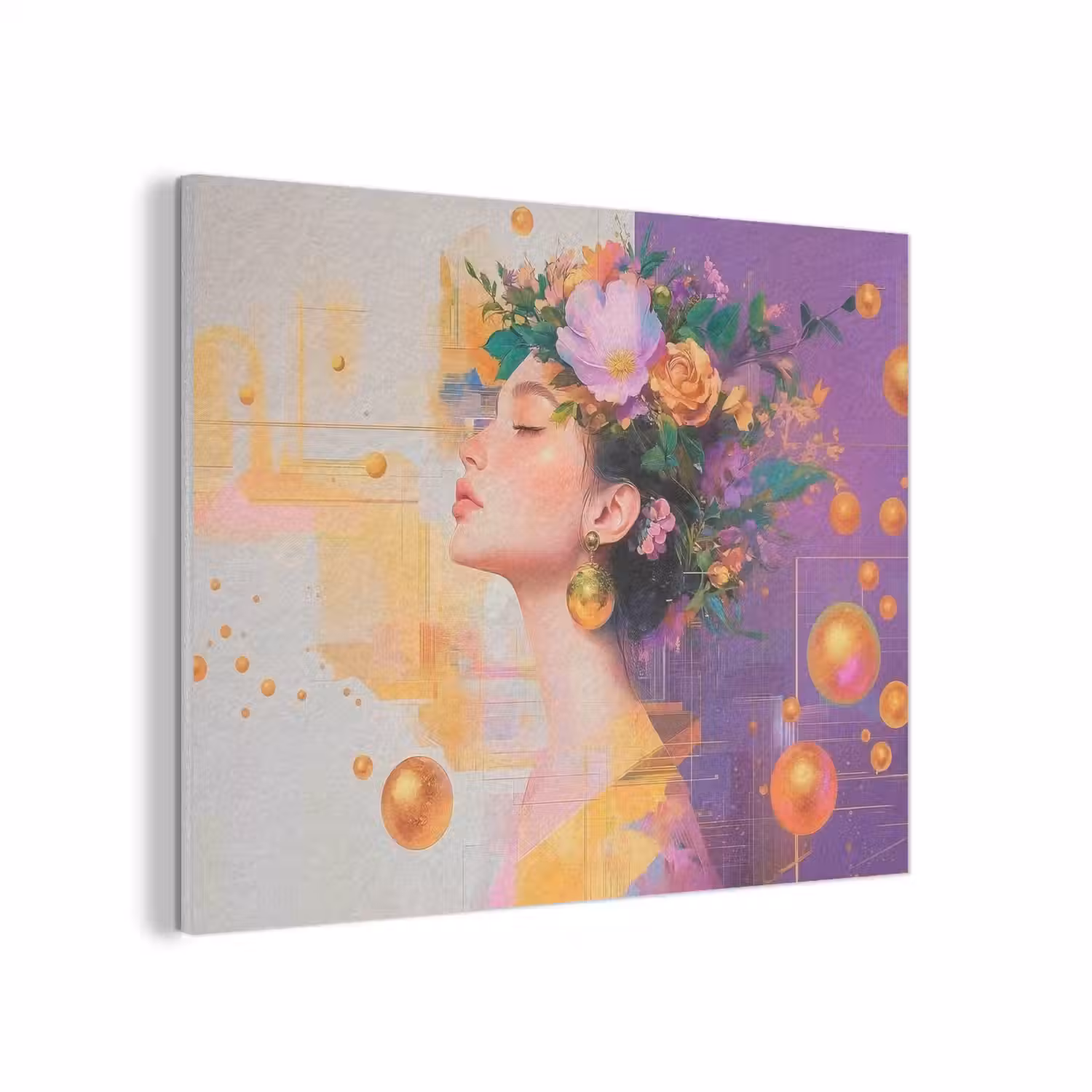 Abstract - Vrouw - Bloemenkroon - Goud PET vilt klein -3d