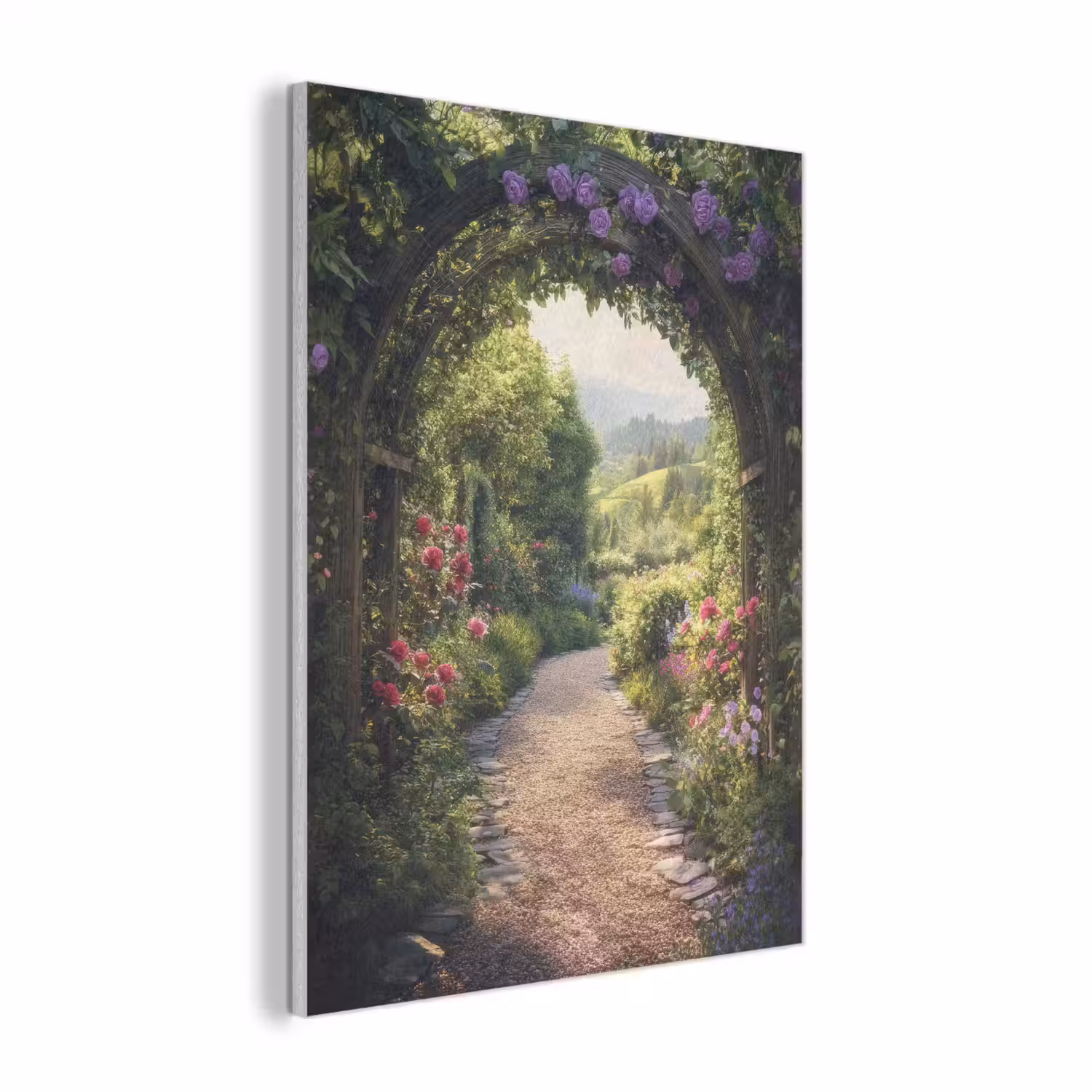 Doorkijk - Landschap - Bloemen - Tuinboog - Natuur PET vilt klein -3d