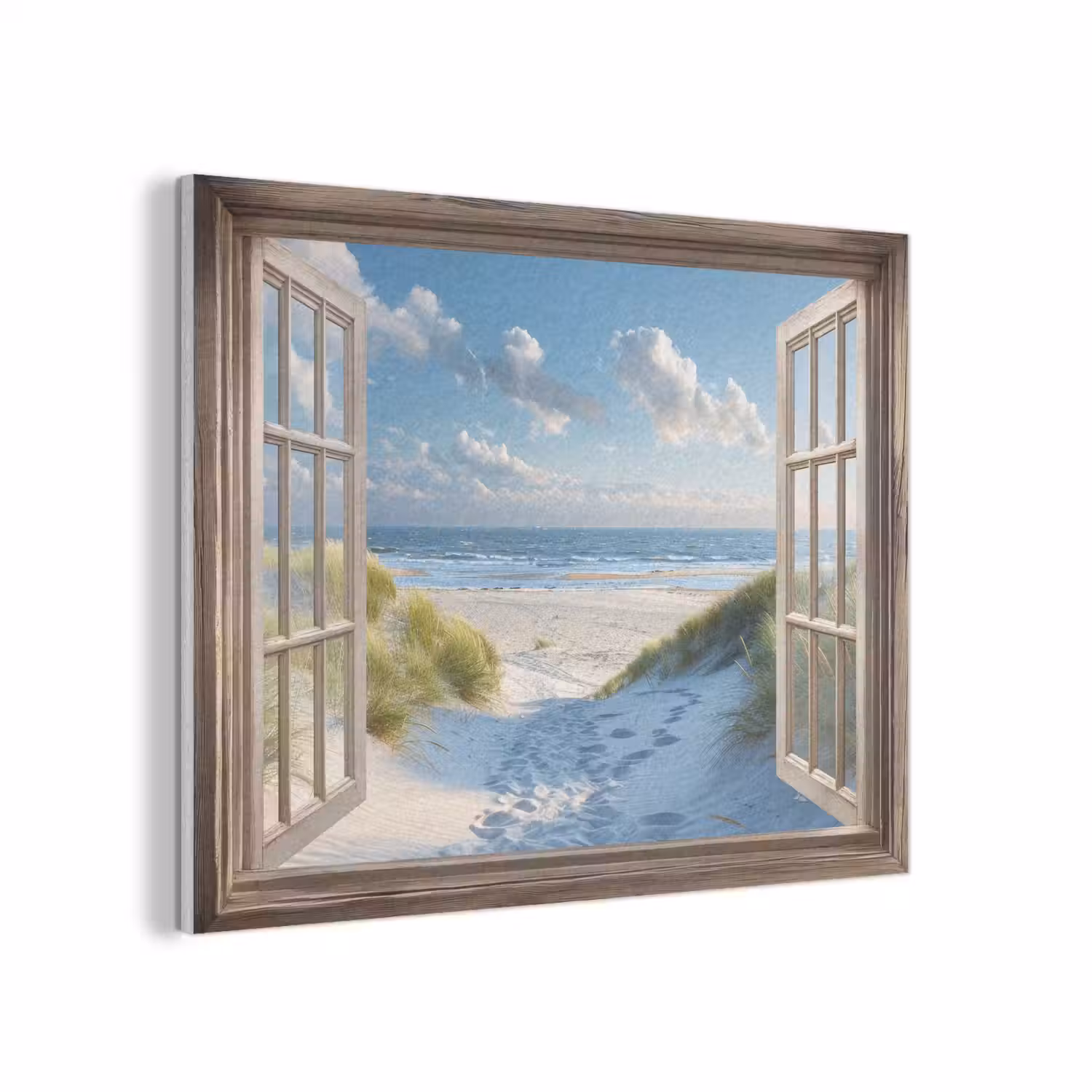 Doorkijk - Strand - Raam - Duinen - Zee PET vilt klein -3d