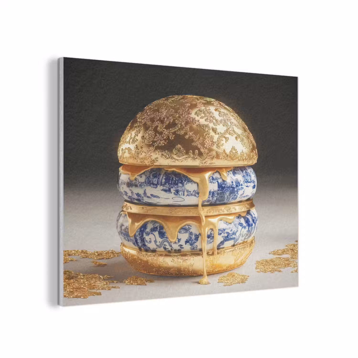 Delftsblauw - Goud - Burger PET vilt klein -3d